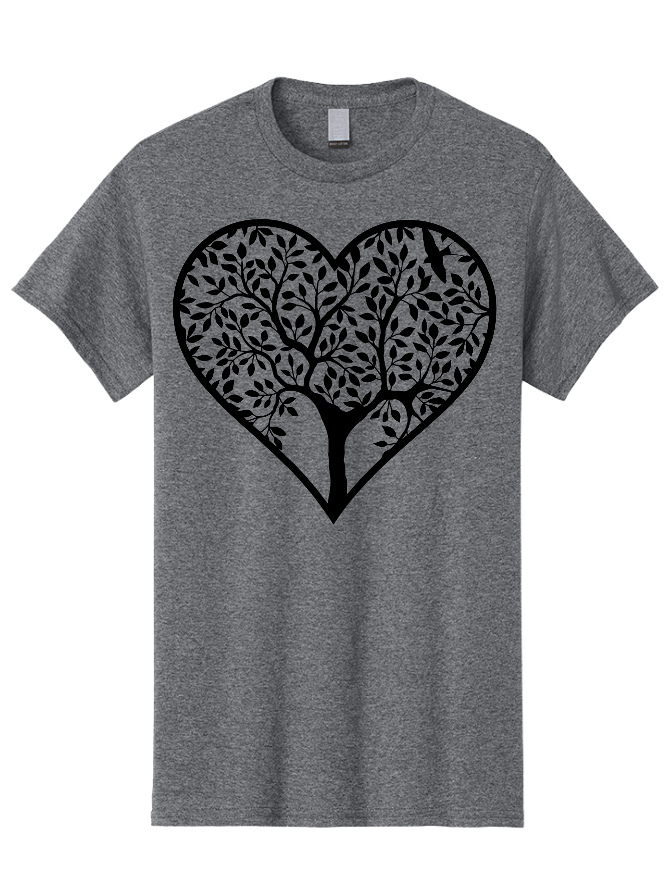 Tree-Of-Life-Heart-2 Men'S Graphic Tee, 100% Cotton, Comfortable Casual Summer Wear, Machine Washable, Tree Of Life, Heart Shape, Black Silhouette, Leaves, Branches, Love Symbol, Nature-Inspired Design, Eco-Friendly, Symbolic Art, Aab307
