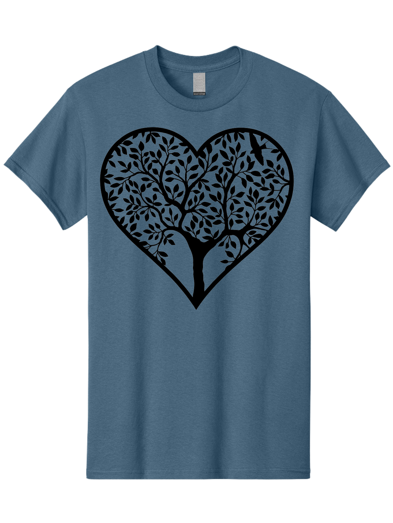 Tree-Of-Life-Heart-2 Men'S Graphic Tee, 100% Cotton, Comfortable Casual Summer Wear, Machine Washable, Tree Of Life, Heart Shape, Black Silhouette, Leaves, Branches, Love Symbol, Nature-Inspired Design, Eco-Friendly, Symbolic Art, Aab307