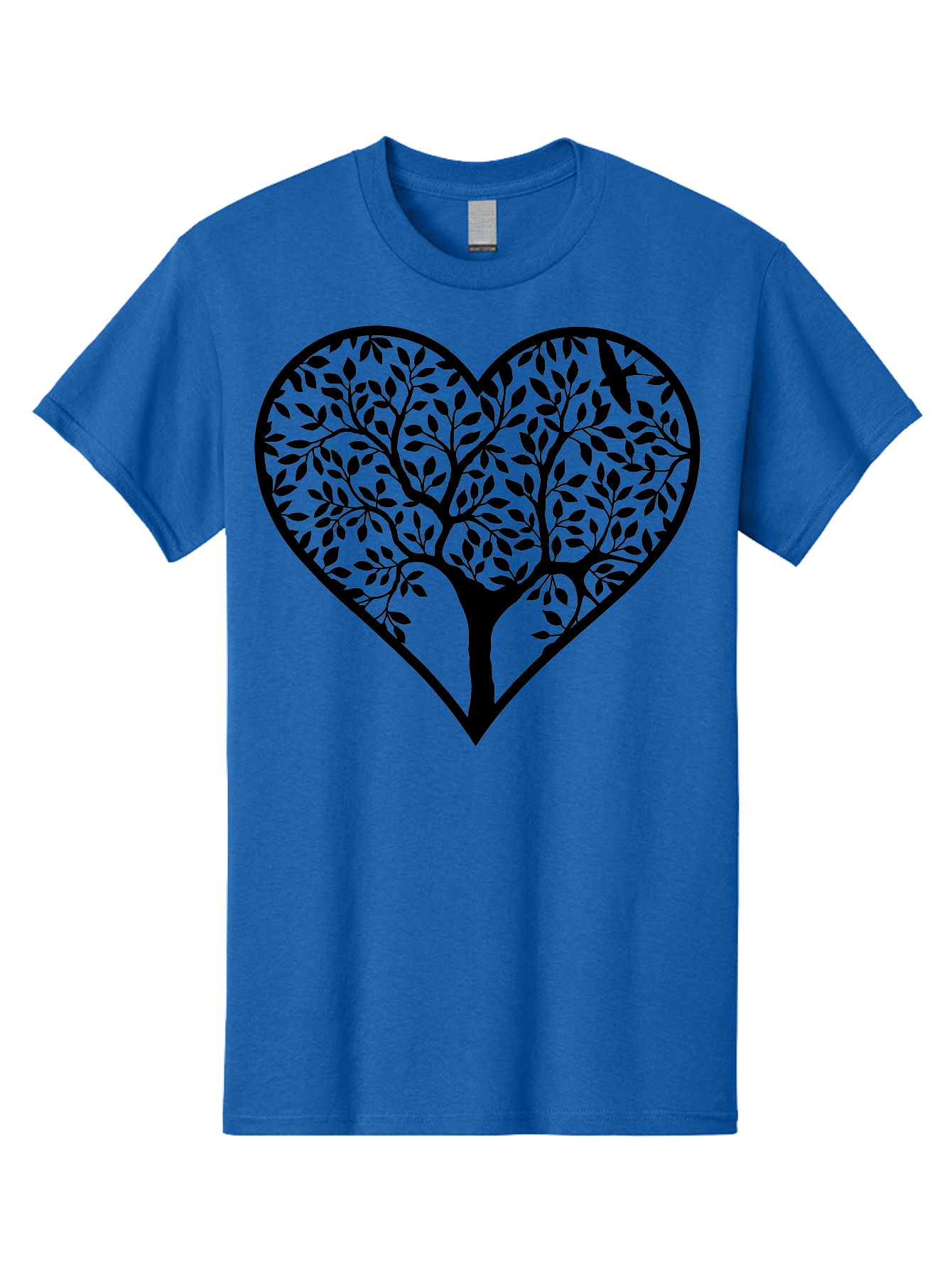 Tree-Of-Life-Heart-2 Men'S Graphic Tee, 100% Cotton, Comfortable Casual Summer Wear, Machine Washable, Tree Of Life, Heart Shape, Black Silhouette, Leaves, Branches, Love Symbol, Nature-Inspired Design, Eco-Friendly, Symbolic Art, Aab307