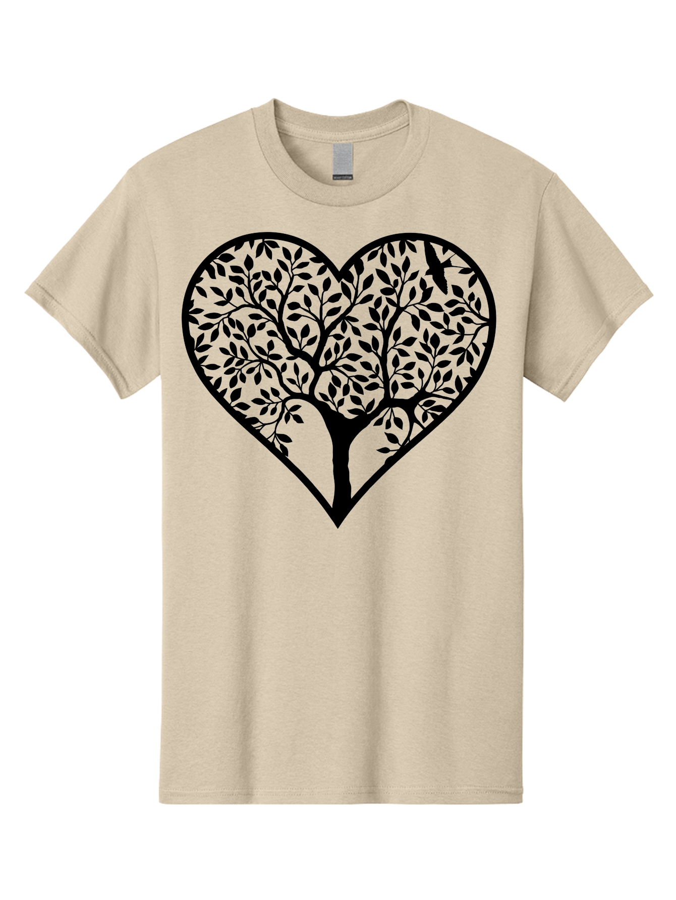 Tree-Of-Life-Heart-2 Men'S Graphic Tee, 100% Cotton, Comfortable Casual Summer Wear, Machine Washable, Tree Of Life, Heart Shape, Black Silhouette, Leaves, Branches, Love Symbol, Nature-Inspired Design, Eco-Friendly, Symbolic Art, Aab307