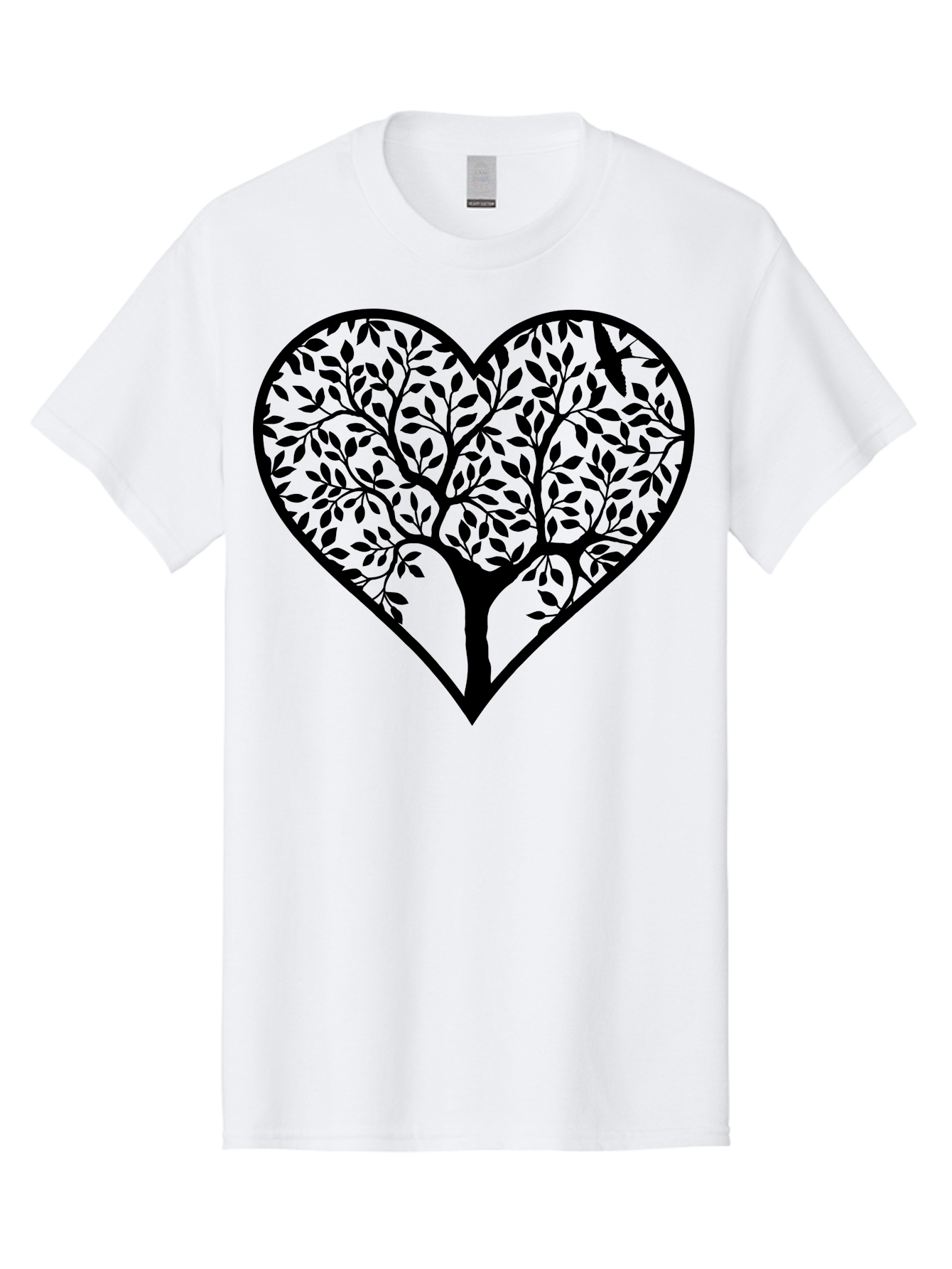 Tree-Of-Life-Heart-2 Men'S Graphic Tee, 100% Cotton, Comfortable Casual Summer Wear, Machine Washable, Tree Of Life, Heart Shape, Black Silhouette, Leaves, Branches, Love Symbol, Nature-Inspired Design, Eco-Friendly, Symbolic Art, Aab307