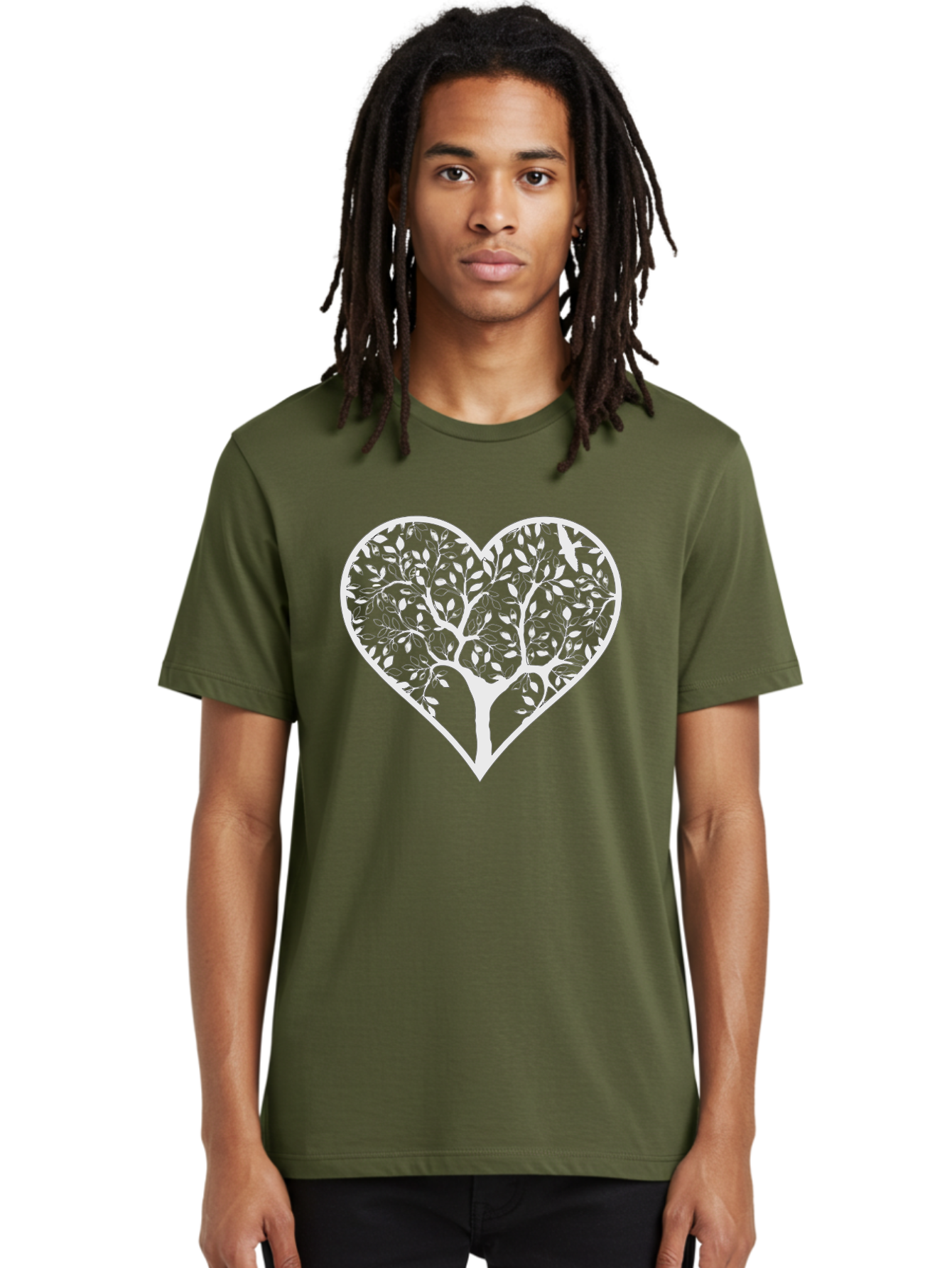 Tree-Of-Life-Heart Men'S Graphic Tee, 100% Cotton, Comfortable Casual Summer Wear, Machine Washable, Tree In Heart Shape, Leafy Branches, Symbolic Art, Love And Nature, Heart-Shaped Tree, Intricate Design, Symbolic Representation, Aab308