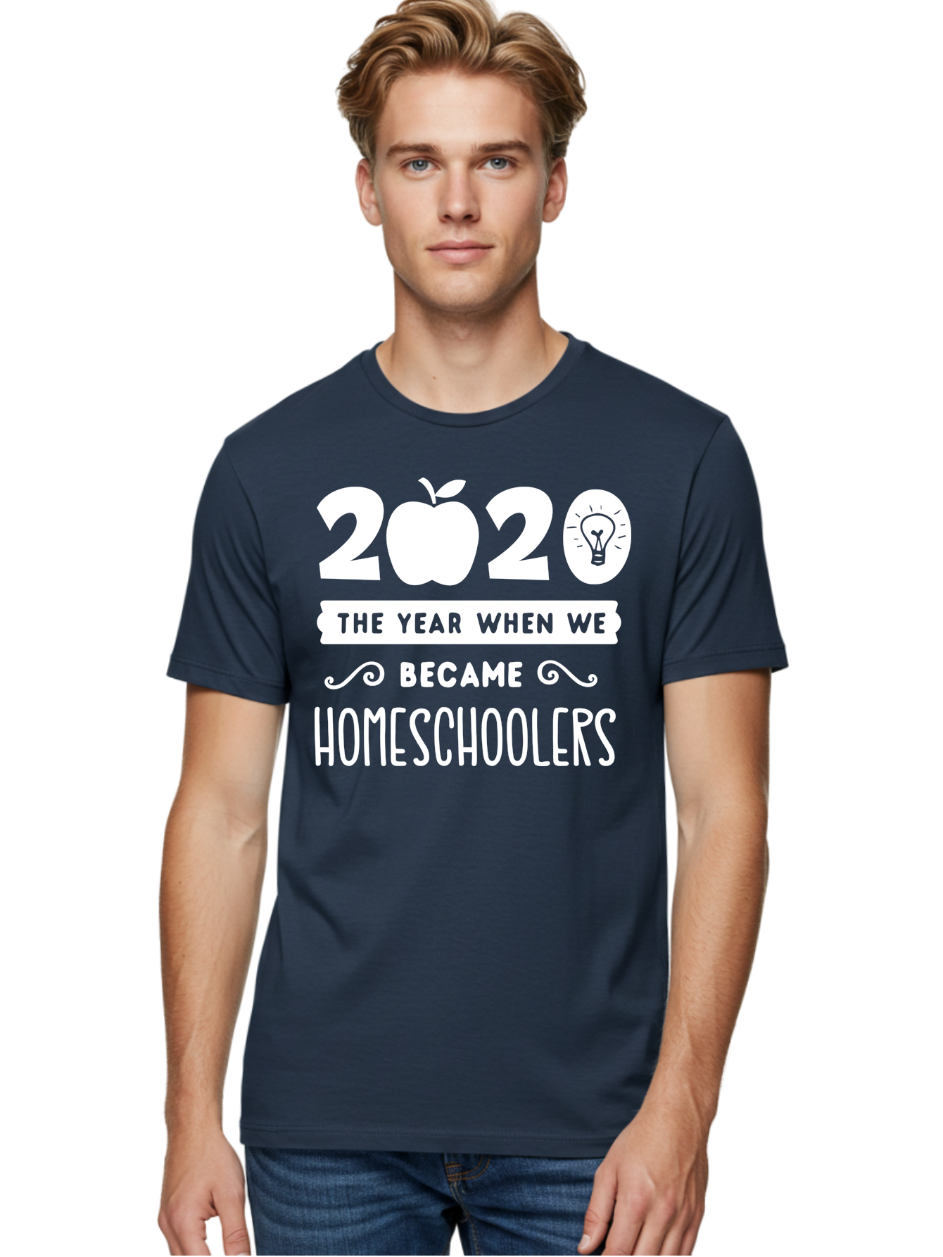 2020-The-Year-When-We-Became-Homeschoolers-1 Men'S Graphic Tee, 100% Cotton, Comfortable Casual Summer Wear, Machine Washable, Homeschooling, Online Learning, Covid-19, 2020, Education, Homeschoolers, Alternative Schooling, Home Education, Aab309