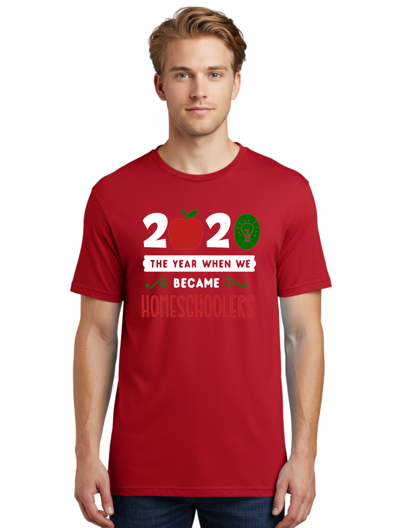 2020-The-Year-When-We-Became-Homeschoolers-2 Men'S Graphic Tee, 100% Cotton, Comfortable Casual Summer Wear, Machine Washable, Homeschooling, 2020, Year Of Change, Education, Learning At Home, Homeschoolers, New Normal, Covid-19 Impact, Aab310