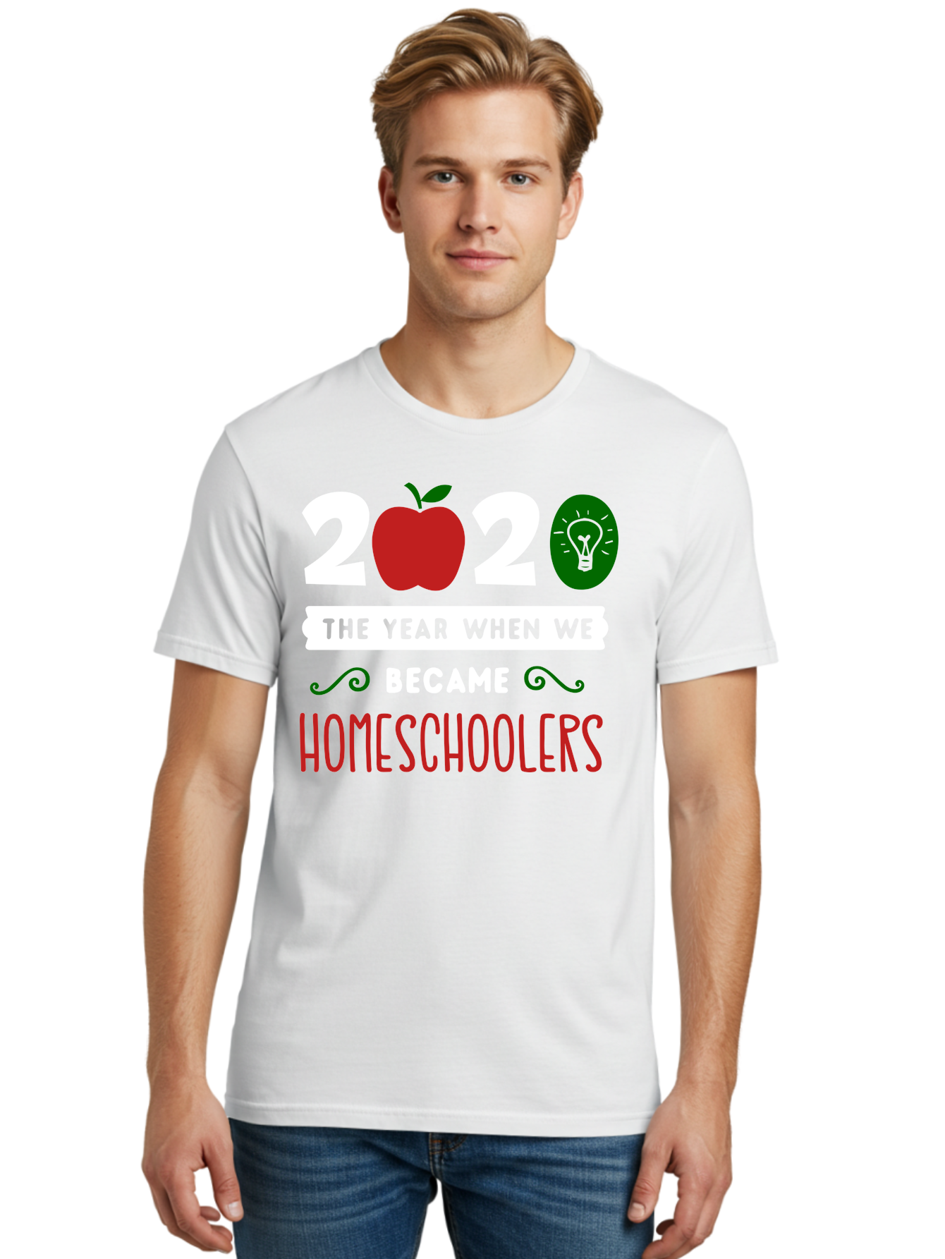2020-The-Year-When-We-Became-Homeschoolers-2 Men'S Graphic Tee, 100% Cotton, Comfortable Casual Summer Wear, Machine Washable, Homeschooling, 2020, Year Of Change, Education, Learning At Home, Homeschoolers, New Normal, Covid-19 Impact, Aab310