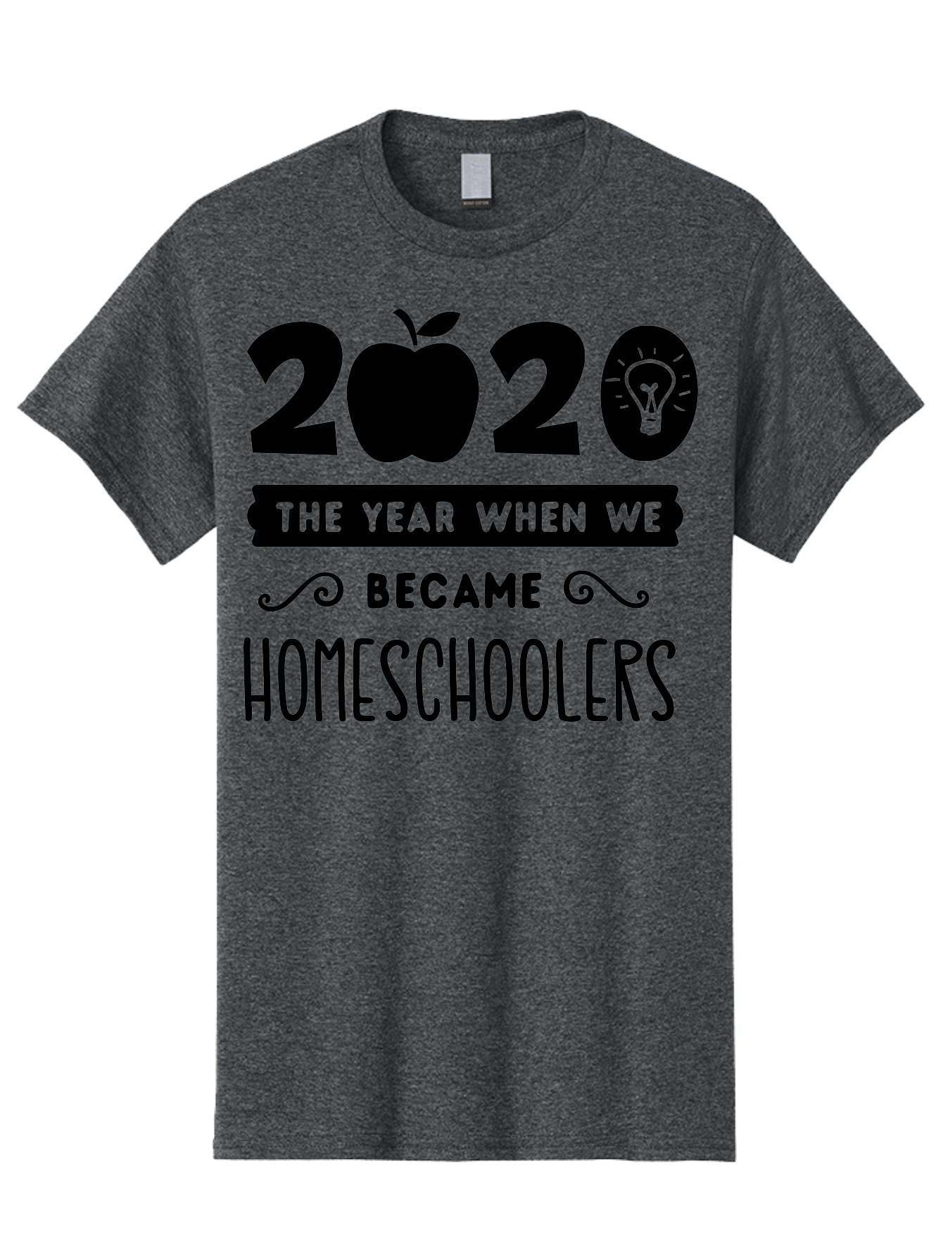 2020-The-Year-When-We-Became-Homeschoolers Men'S Graphic Tee, 100% Cotton, Comfortable Casual Summer Wear, Machine Washable, Homeschooling, Online Learning, Education, 2020, Homeschoolers, Apple, Lightbulb, School Year, Aab312