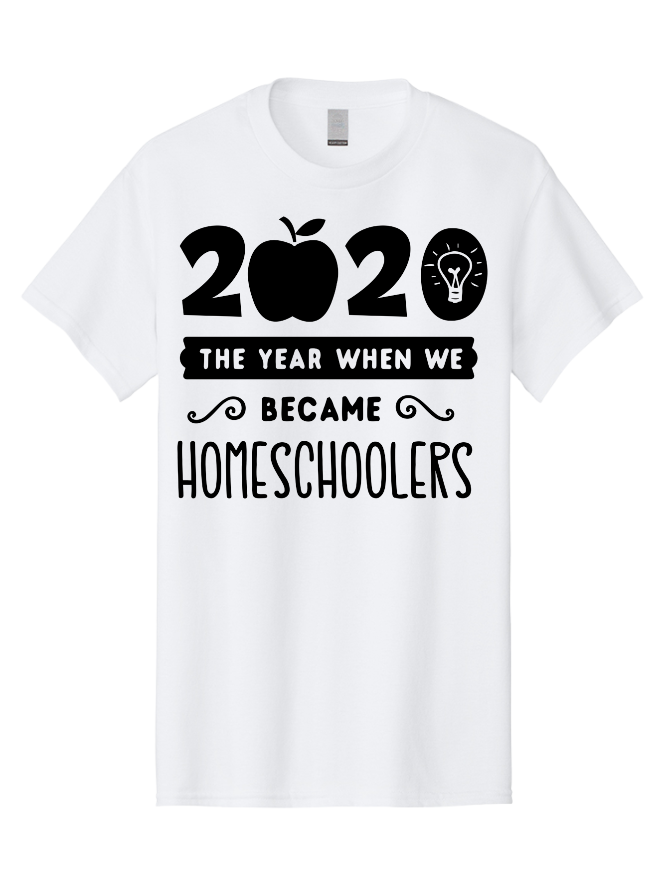 2020-The-Year-When-We-Became-Homeschoolers Men'S Graphic Tee, 100% Cotton, Comfortable Casual Summer Wear, Machine Washable, Homeschooling, Online Learning, Education, 2020, Homeschoolers, Apple, Lightbulb, School Year, Aab312