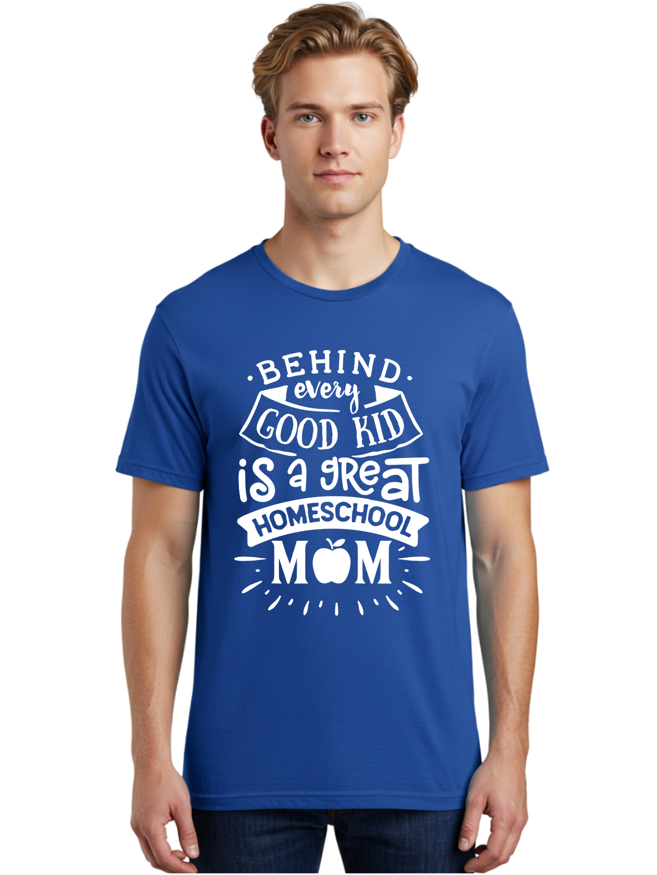 Behind-Every-Good-Kid-1 Men'S Graphic Tee, 100% Cotton, Comfortable Casual Summer Wear, Machine Washable, Homeschool Mom Appreciation, Proud Parent, Education Support, Homeschooling Journey, Dedicated Mother, Behind Every Good Kid Aab313