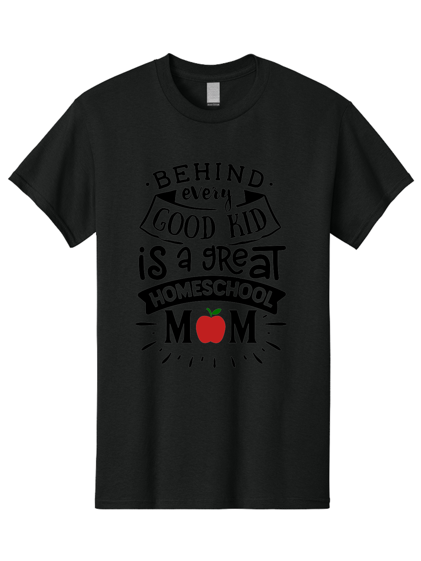 Behind-Every-Good-Kid-2 Men'S Graphic Tee, 100% Cotton, Comfortable Casual Summer Wear, Machine Washable, Homeschool Mom Appreciation, Proud Mom Quote, Homeschooling Inspiration, Motherhood Dedication, Apple Symbol, Educational Support, Aab314
