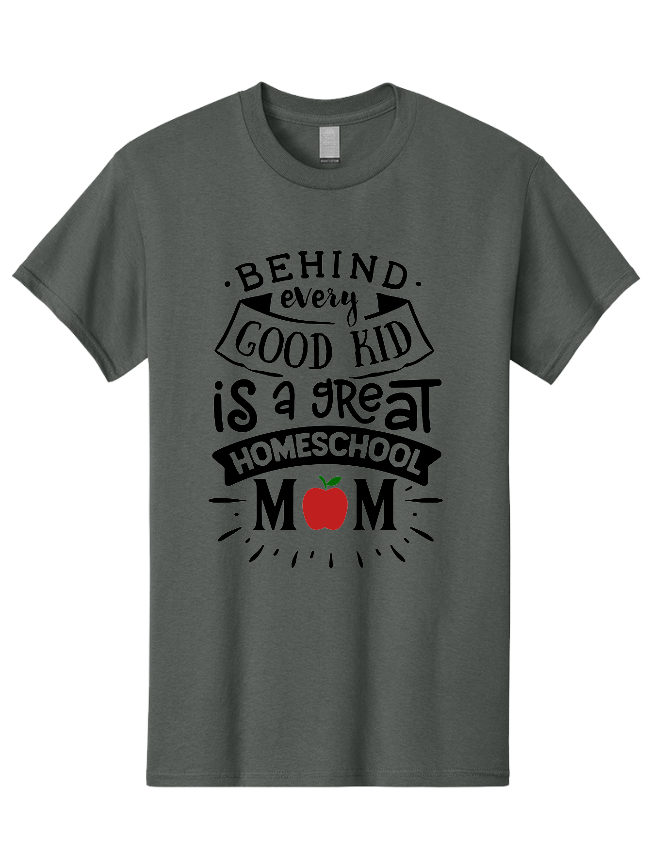 Behind-Every-Good-Kid-2 Men'S Graphic Tee, 100% Cotton, Comfortable Casual Summer Wear, Machine Washable, Homeschool Mom Appreciation, Proud Mom Quote, Homeschooling Inspiration, Motherhood Dedication, Apple Symbol, Educational Support, Aab314