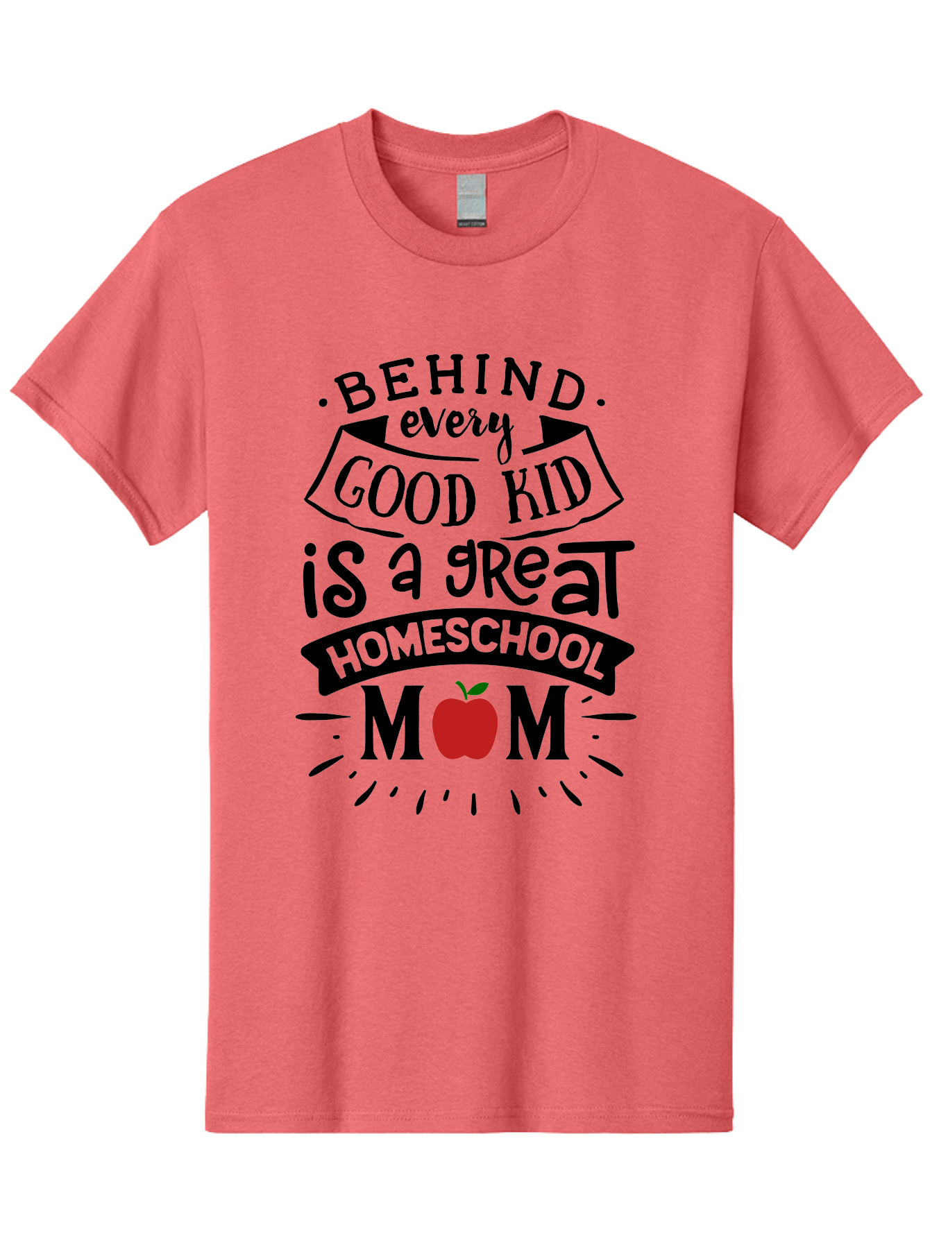 Behind-Every-Good-Kid-2 Men'S Graphic Tee, 100% Cotton, Comfortable Casual Summer Wear, Machine Washable, Homeschool Mom Appreciation, Proud Mom Quote, Homeschooling Inspiration, Motherhood Dedication, Apple Symbol, Educational Support, Aab314