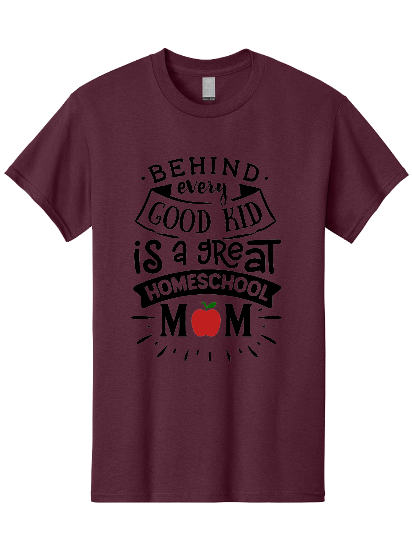 Behind-Every-Good-Kid-2 Men'S Graphic Tee, 100% Cotton, Comfortable Casual Summer Wear, Machine Washable, Homeschool Mom Appreciation, Proud Mom Quote, Homeschooling Inspiration, Motherhood Dedication, Apple Symbol, Educational Support, Aab314