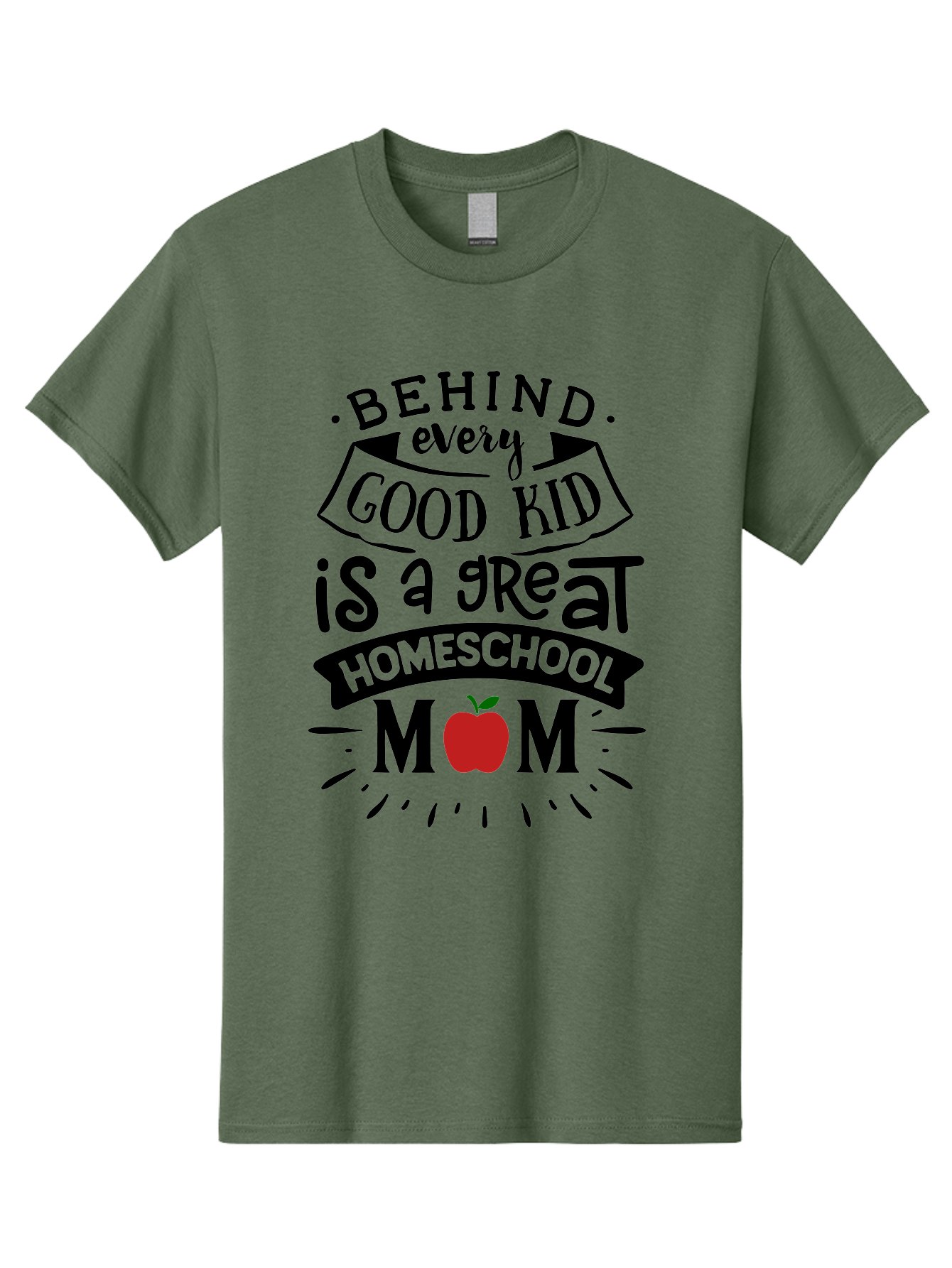 Behind-Every-Good-Kid-2 Men'S Graphic Tee, 100% Cotton, Comfortable Casual Summer Wear, Machine Washable, Homeschool Mom Appreciation, Proud Mom Quote, Homeschooling Inspiration, Motherhood Dedication, Apple Symbol, Educational Support, Aab314