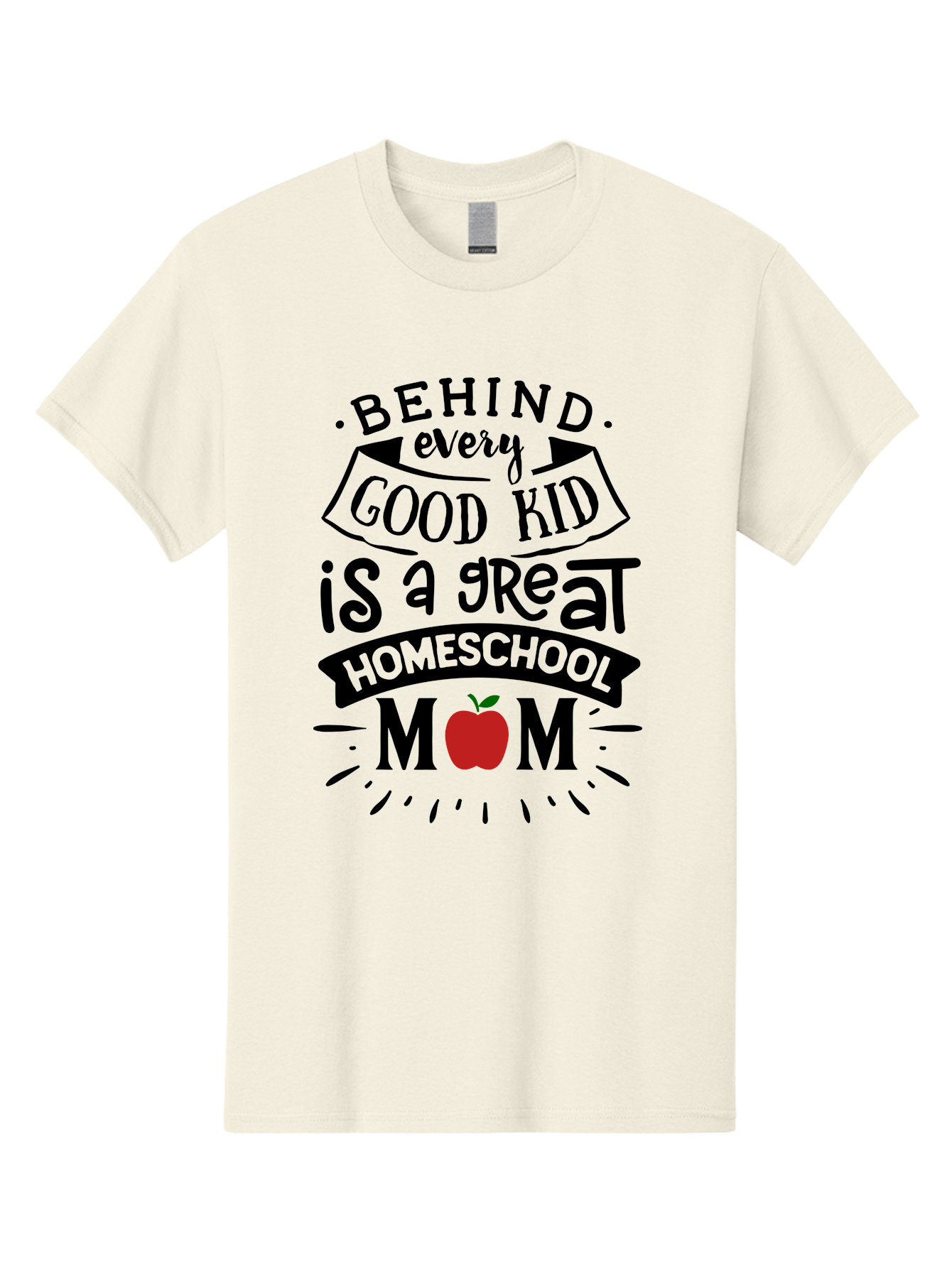Behind-Every-Good-Kid-2 Men'S Graphic Tee, 100% Cotton, Comfortable Casual Summer Wear, Machine Washable, Homeschool Mom Appreciation, Proud Mom Quote, Homeschooling Inspiration, Motherhood Dedication, Apple Symbol, Educational Support, Aab314