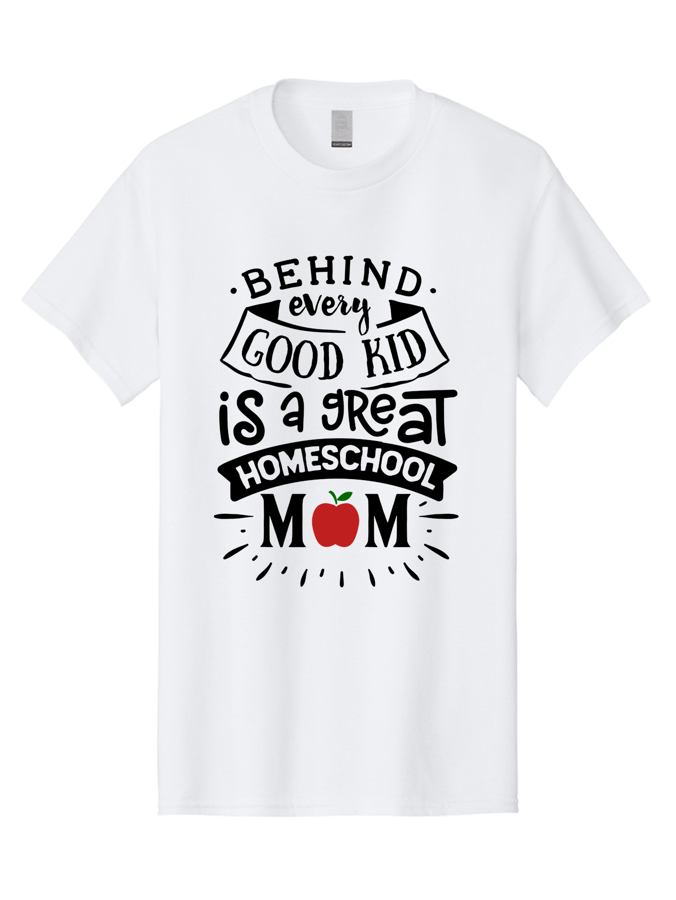 Behind-Every-Good-Kid-2 Men'S Graphic Tee, 100% Cotton, Comfortable Casual Summer Wear, Machine Washable, Homeschool Mom Appreciation, Proud Mom Quote, Homeschooling Inspiration, Motherhood Dedication, Apple Symbol, Educational Support, Aab314