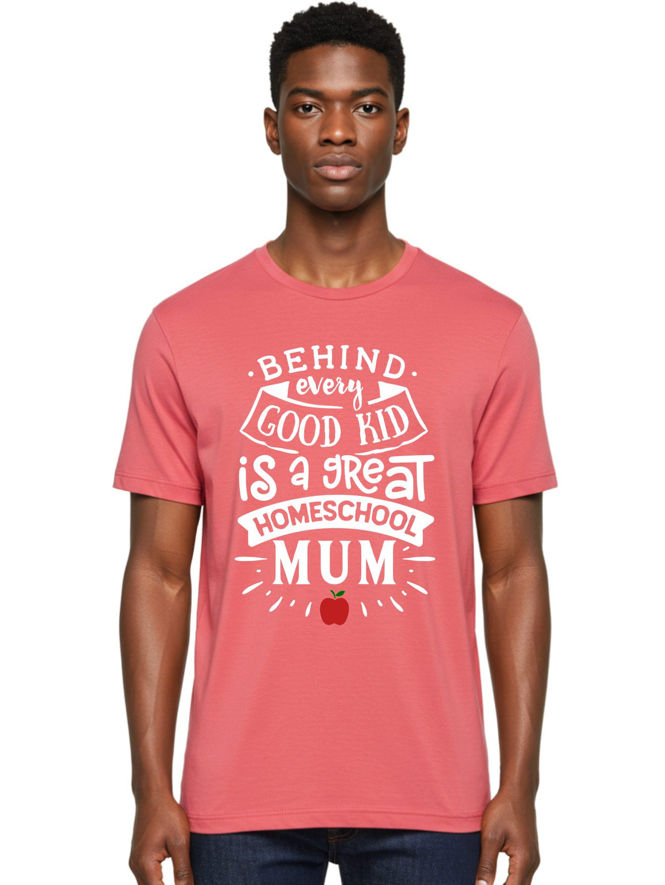 Behind-Every-Good-Kid-Is-A-Great-Homeschool-Mum-2 Men'S Graphic Tee, 100% Cotton, Comfortable Casual Summer Wear, Machine Washable, Homeschooling Mom, Proud Parent, Homeschool Quote, Apple Symbol, Educational Support, Parenting Pride, Aab317