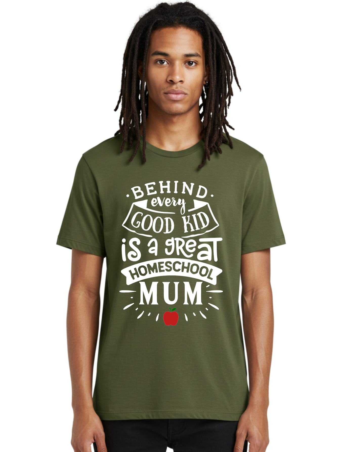 Behind-Every-Good-Kid-Is-A-Great-Homeschool-Mum-2 Men'S Graphic Tee, 100% Cotton, Comfortable Casual Summer Wear, Machine Washable, Homeschooling Mom, Proud Parent, Homeschool Quote, Apple Symbol, Educational Support, Parenting Pride, Aab317