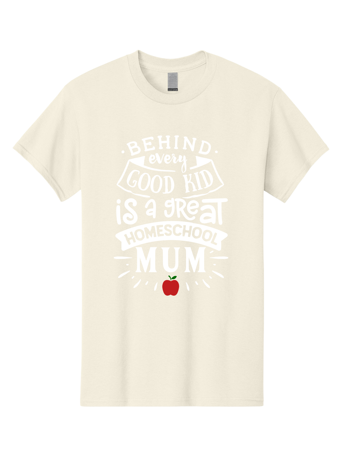 Behind-Every-Good-Kid-Is-A-Great-Homeschool-Mum-2 Men'S Graphic Tee, 100% Cotton, Comfortable Casual Summer Wear, Machine Washable, Homeschooling Mom, Proud Parent, Homeschool Quote, Apple Symbol, Educational Support, Parenting Pride, Aab317