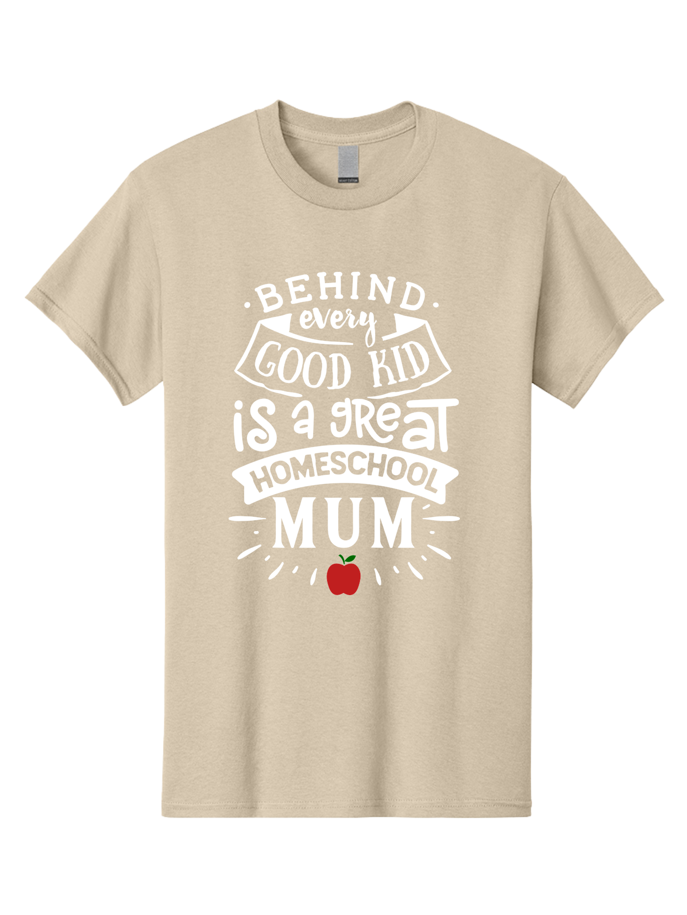 Behind-Every-Good-Kid-Is-A-Great-Homeschool-Mum-2 Men'S Graphic Tee, 100% Cotton, Comfortable Casual Summer Wear, Machine Washable, Homeschooling Mom, Proud Parent, Homeschool Quote, Apple Symbol, Educational Support, Parenting Pride, Aab317