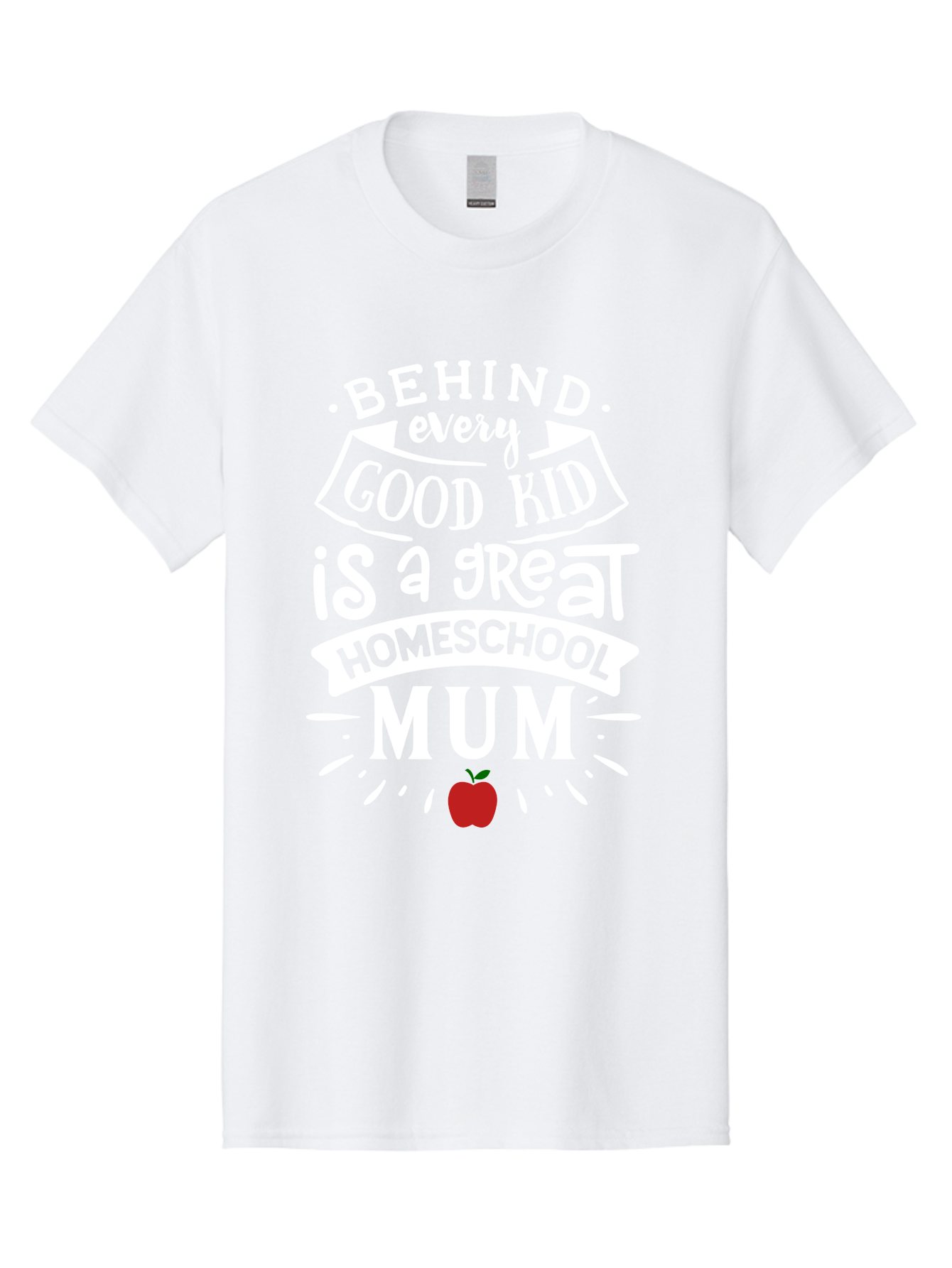 Behind-Every-Good-Kid-Is-A-Great-Homeschool-Mum-2 Men'S Graphic Tee, 100% Cotton, Comfortable Casual Summer Wear, Machine Washable, Homeschooling Mom, Proud Parent, Homeschool Quote, Apple Symbol, Educational Support, Parenting Pride, Aab317