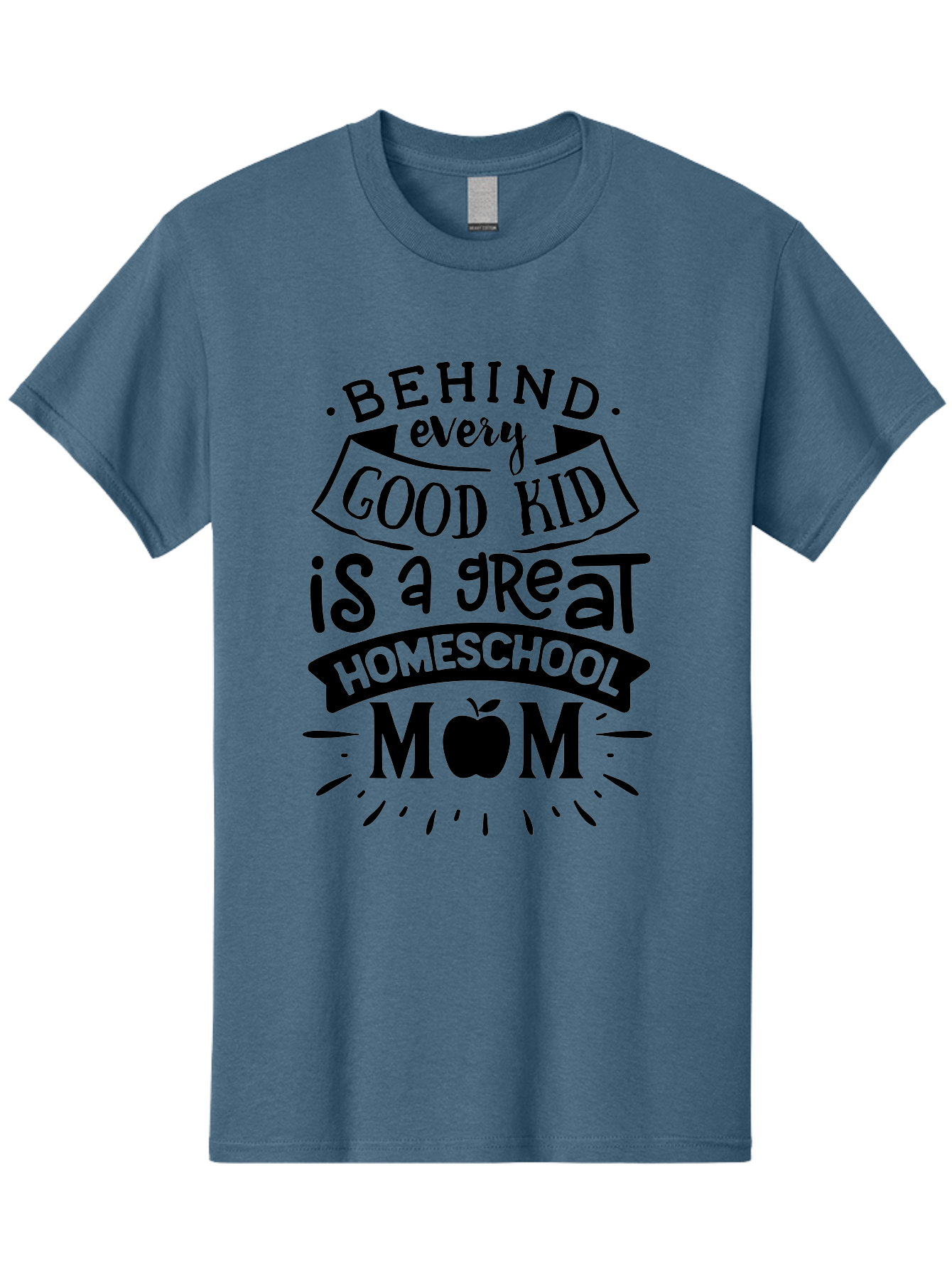 Behind-Every-Good-Kid Men'S Graphic Tee, 100% Cotton, Comfortable Casual Summer Wear, Machine Washable, Homeschool Mom Appreciation, Proud Homeschool Parent, Homeschooling Inspiration, Supportive Mom Quote, Apple Symbol Education Aab319