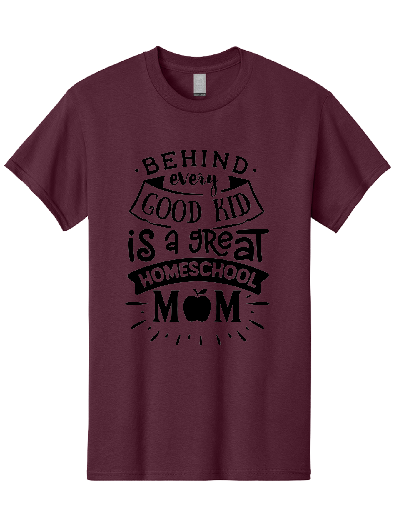 Behind-Every-Good-Kid Men'S Graphic Tee, 100% Cotton, Comfortable Casual Summer Wear, Machine Washable, Homeschool Mom Appreciation, Proud Homeschool Parent, Homeschooling Inspiration, Supportive Mom Quote, Apple Symbol Education Aab319