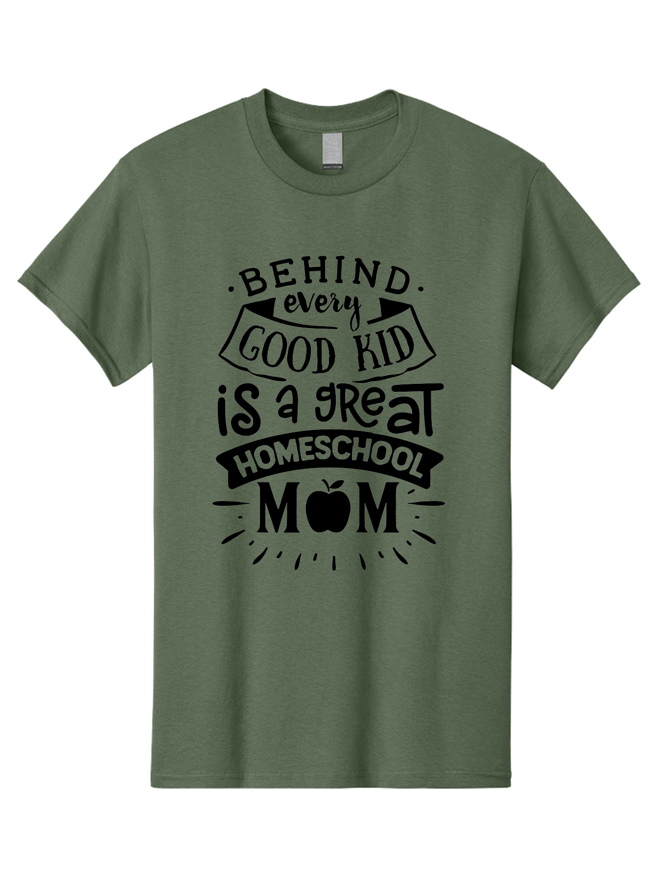 Behind-Every-Good-Kid Men'S Graphic Tee, 100% Cotton, Comfortable Casual Summer Wear, Machine Washable, Homeschool Mom Appreciation, Proud Homeschool Parent, Homeschooling Inspiration, Supportive Mom Quote, Apple Symbol Education Aab319
