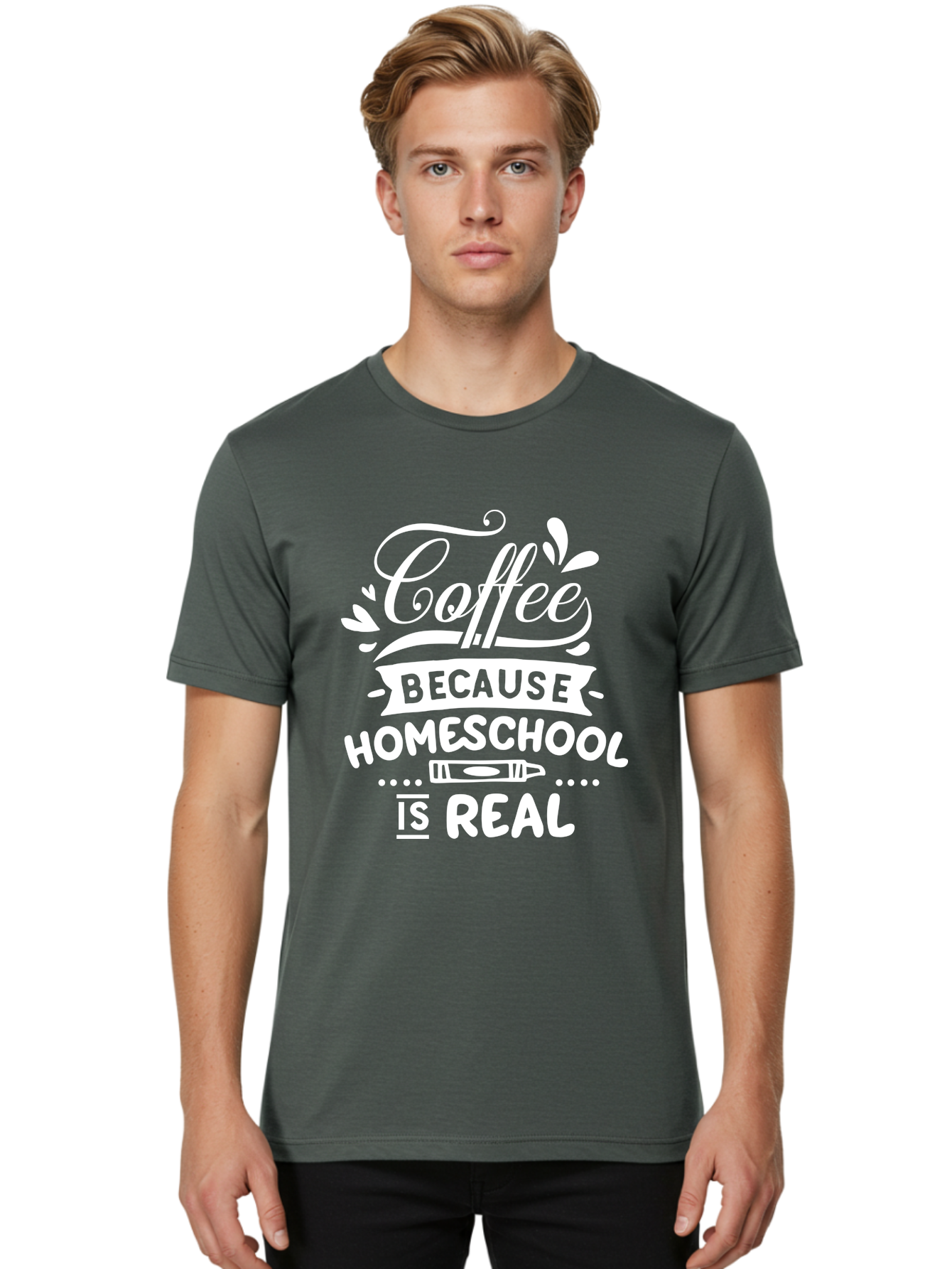 Coffee-Because-Homeschool-Is-Real-1 Men'S Graphic Tee, 100% Cotton, Comfortable Casual Summer Wear, Machine Washable, Homeschooling, Coffee Humor, Parenting Joke, Educational Quote, Teacher Humor, Coffee Lover, Homeschool Mom, Funny Saying Aab324