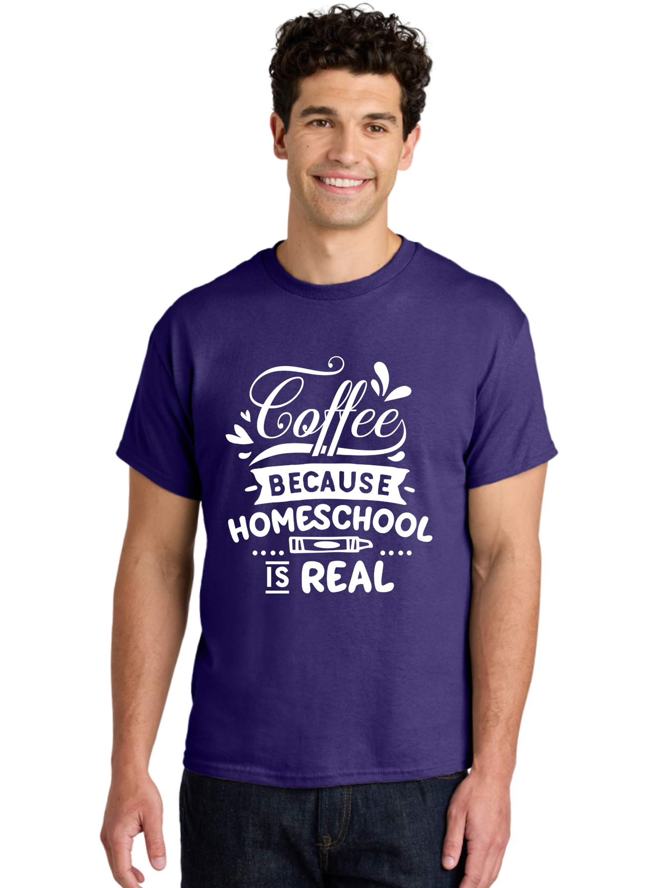 Coffee-Because-Homeschool-Is-Real-1 Men'S Graphic Tee, 100% Cotton, Comfortable Casual Summer Wear, Machine Washable, Homeschooling, Coffee Humor, Parenting Joke, Educational Quote, Teacher Humor, Coffee Lover, Homeschool Mom, Funny Saying Aab324