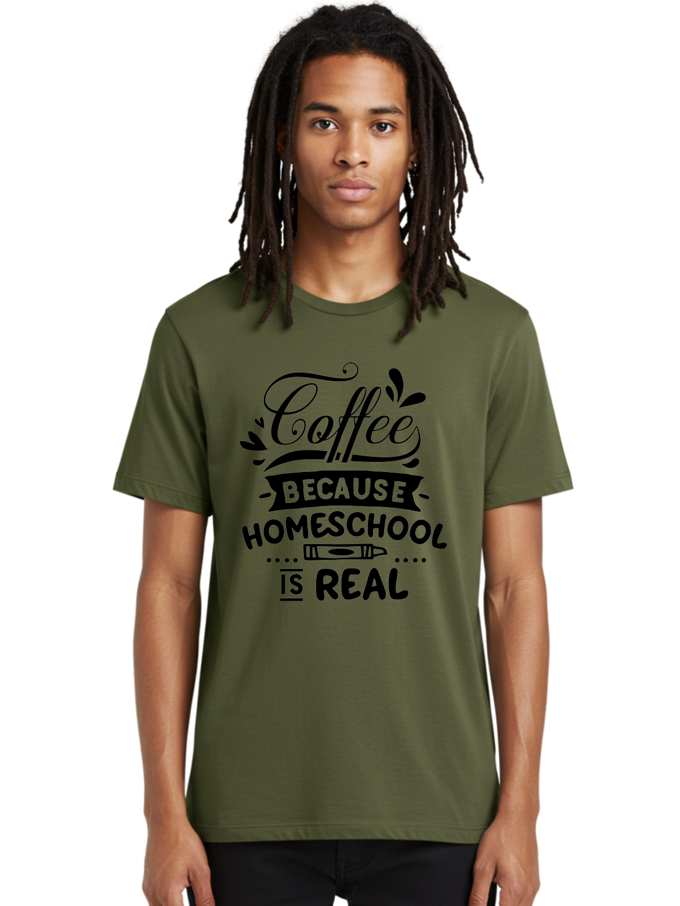 Coffee-Because-Homeschool-Is-Real Men'S Graphic Tee, 100% Cotton, Comfortable Casual Summer Wear, Machine Washable, Homeschooling Humor, Coffee Humor, Funny Quote, Homeschool Mom Quote, Coffee Lover Gift, Teacher Gift, Classroom Humor, Aab325