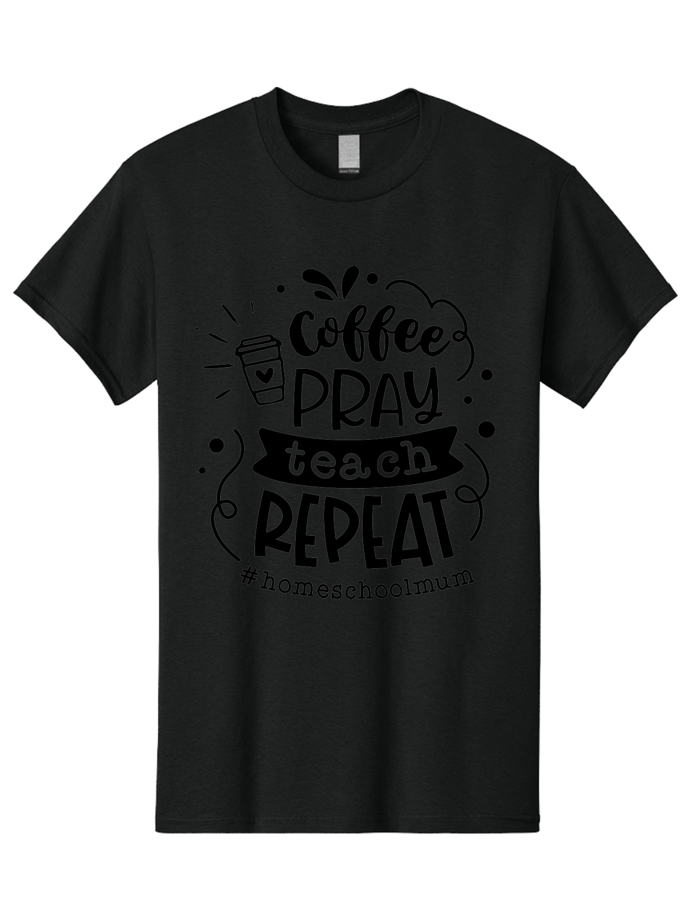 Coffee-Pray-Teach-Repeat-2 Men'S Graphic Tee, 100% Cotton, Comfortable Casual Summer Wear, Machine Washable, Homeschool Mom, Inspirational Quote, Coffee Lover, Teaching Quote, Homeschooling, Parenting, Motivational Phrase, Coffee Cup Aab327