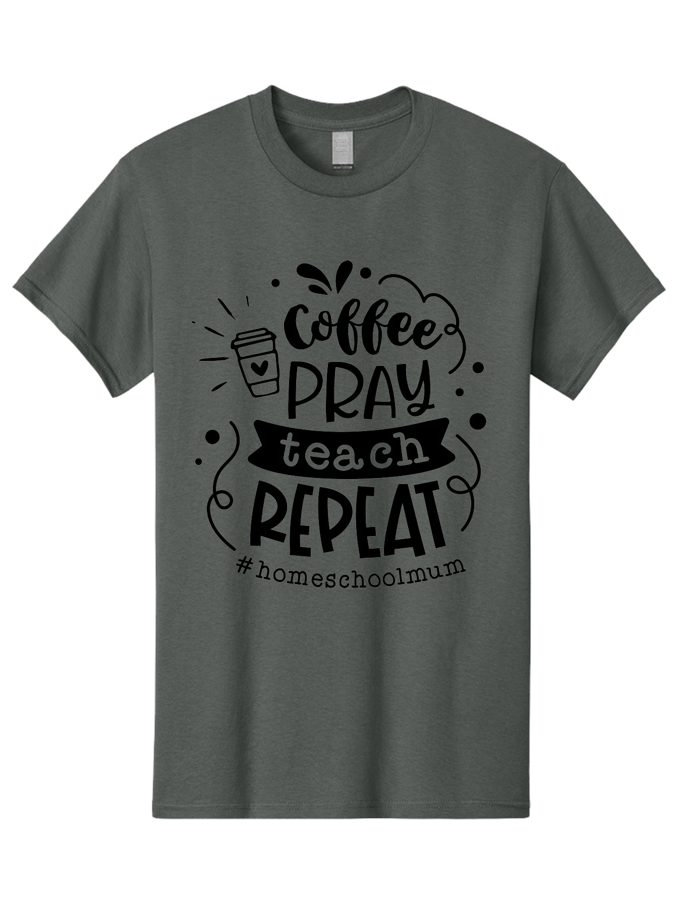 Coffee-Pray-Teach-Repeat-2 Men'S Graphic Tee, 100% Cotton, Comfortable Casual Summer Wear, Machine Washable, Homeschool Mom, Inspirational Quote, Coffee Lover, Teaching Quote, Homeschooling, Parenting, Motivational Phrase, Coffee Cup Aab327