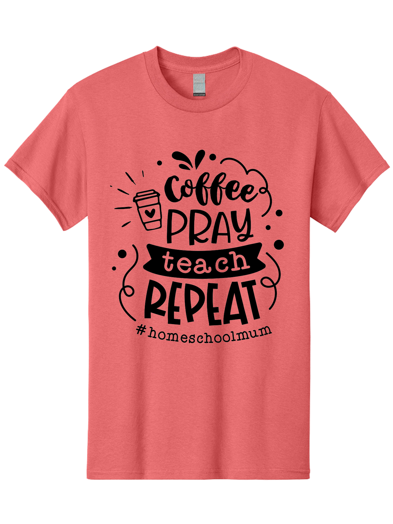 Coffee-Pray-Teach-Repeat-2 Men'S Graphic Tee, 100% Cotton, Comfortable Casual Summer Wear, Machine Washable, Homeschool Mom, Inspirational Quote, Coffee Lover, Teaching Quote, Homeschooling, Parenting, Motivational Phrase, Coffee Cup Aab327