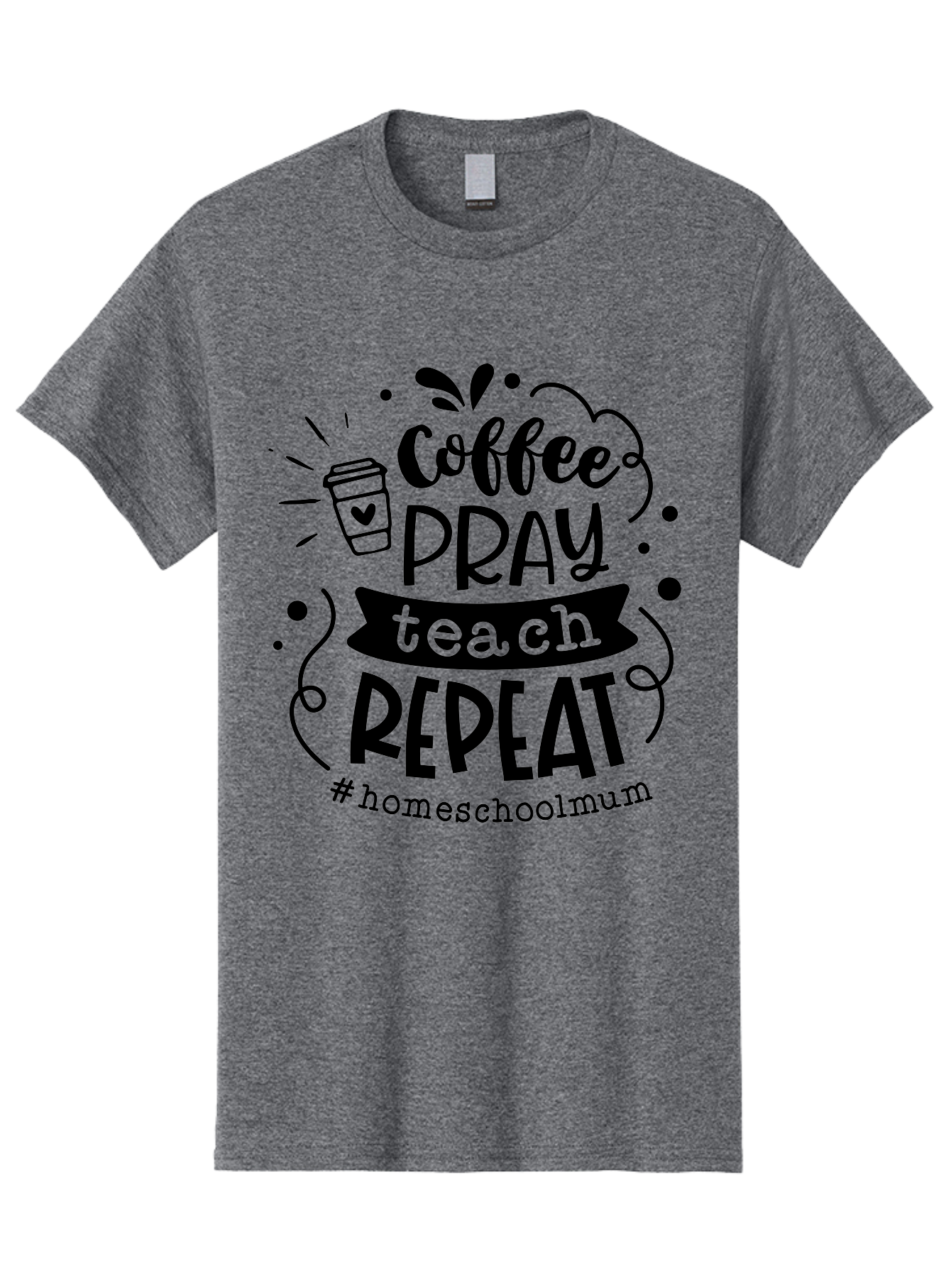 Coffee-Pray-Teach-Repeat-2 Men'S Graphic Tee, 100% Cotton, Comfortable Casual Summer Wear, Machine Washable, Homeschool Mom, Inspirational Quote, Coffee Lover, Teaching Quote, Homeschooling, Parenting, Motivational Phrase, Coffee Cup Aab327