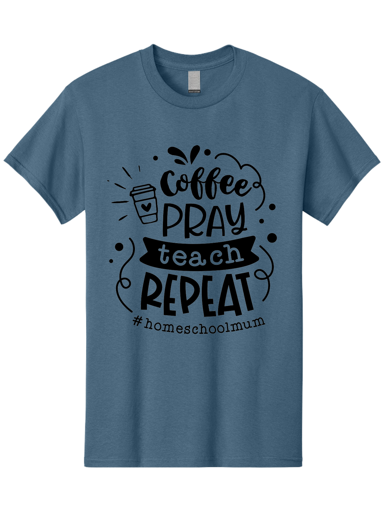 Coffee-Pray-Teach-Repeat-2 Men'S Graphic Tee, 100% Cotton, Comfortable Casual Summer Wear, Machine Washable, Homeschool Mom, Inspirational Quote, Coffee Lover, Teaching Quote, Homeschooling, Parenting, Motivational Phrase, Coffee Cup Aab327