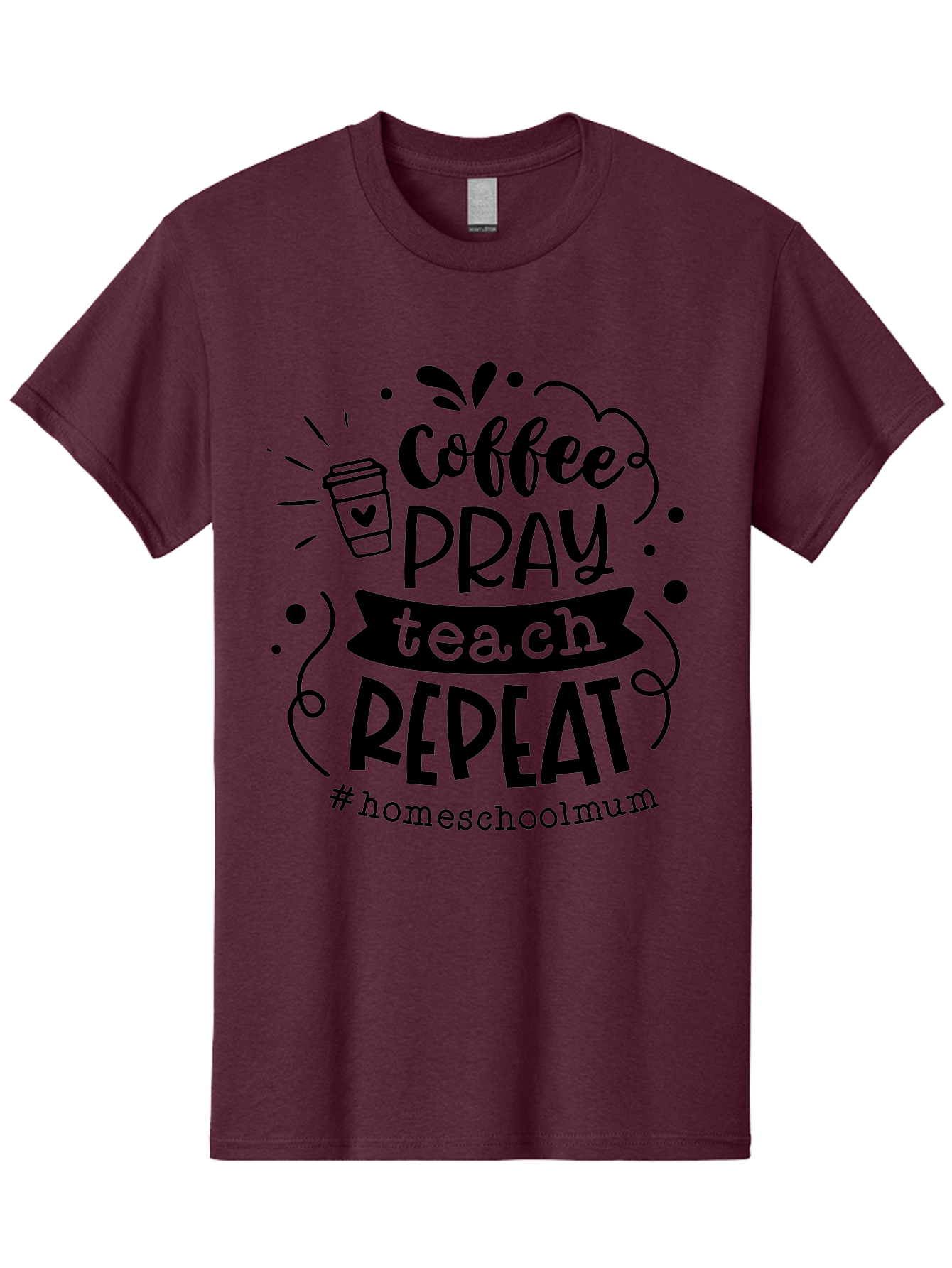 Coffee-Pray-Teach-Repeat-2 Men'S Graphic Tee, 100% Cotton, Comfortable Casual Summer Wear, Machine Washable, Homeschool Mom, Inspirational Quote, Coffee Lover, Teaching Quote, Homeschooling, Parenting, Motivational Phrase, Coffee Cup Aab327