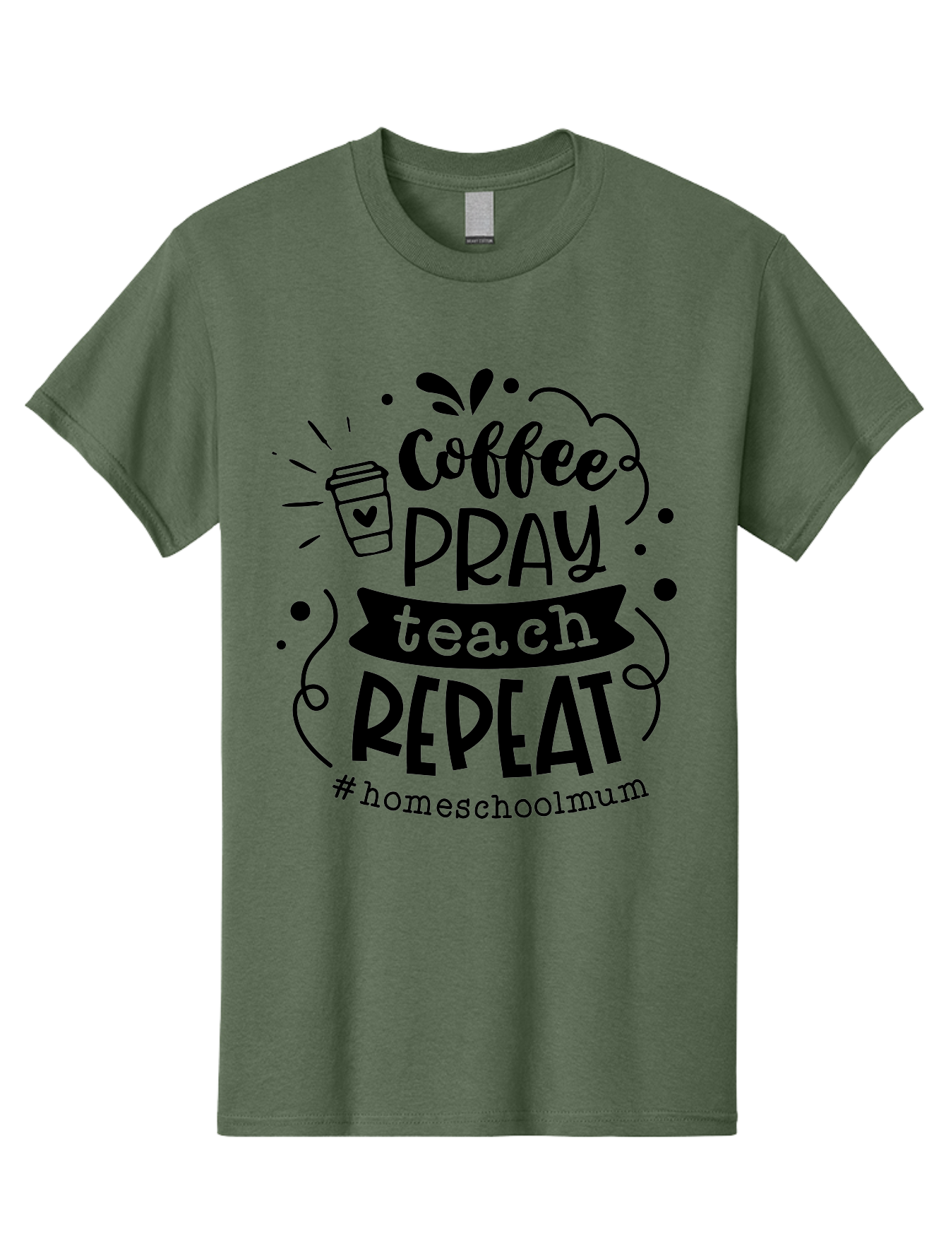 Coffee-Pray-Teach-Repeat-2 Men'S Graphic Tee, 100% Cotton, Comfortable Casual Summer Wear, Machine Washable, Homeschool Mom, Inspirational Quote, Coffee Lover, Teaching Quote, Homeschooling, Parenting, Motivational Phrase, Coffee Cup Aab327