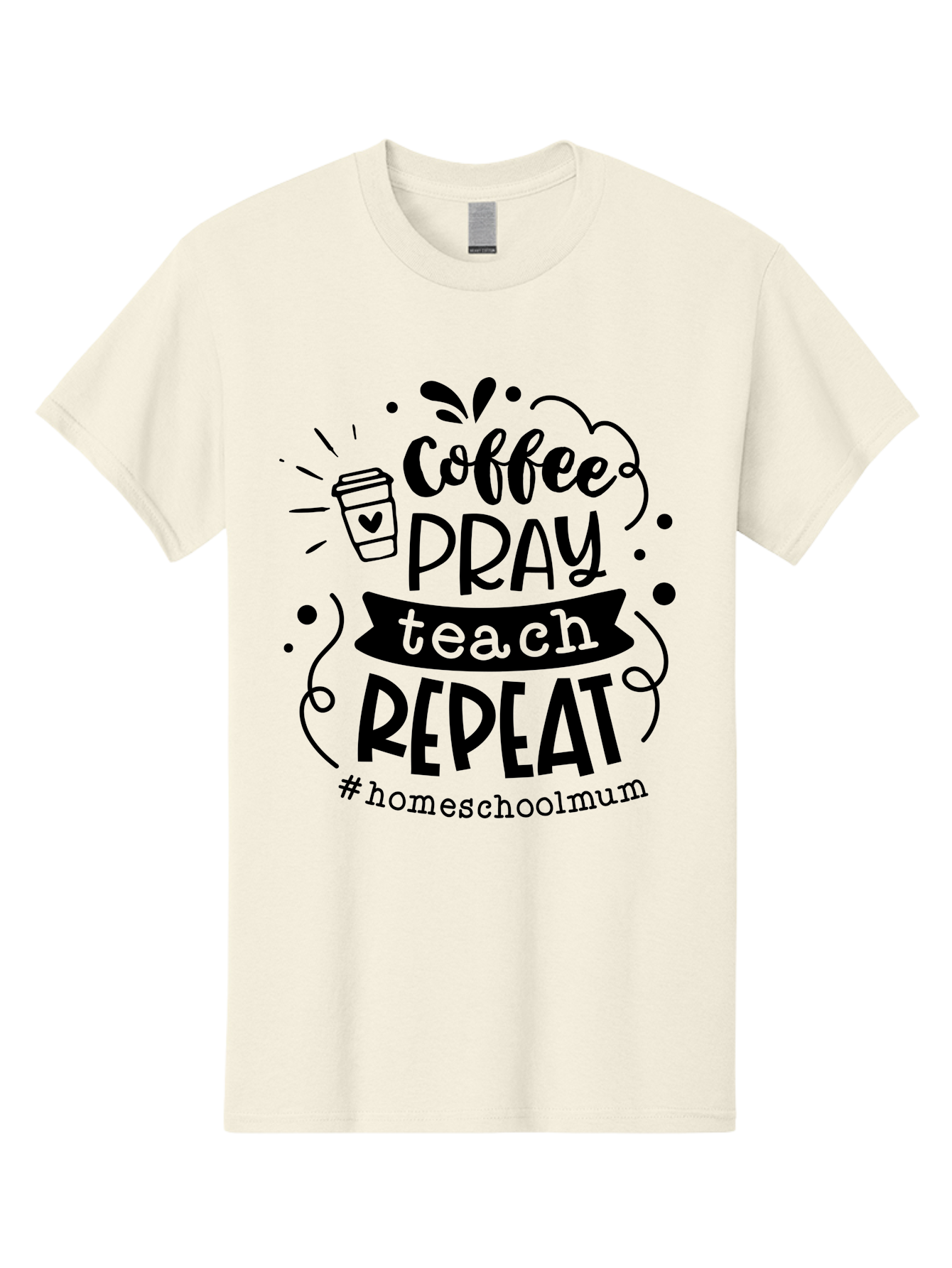 Coffee-Pray-Teach-Repeat-2 Men'S Graphic Tee, 100% Cotton, Comfortable Casual Summer Wear, Machine Washable, Homeschool Mom, Inspirational Quote, Coffee Lover, Teaching Quote, Homeschooling, Parenting, Motivational Phrase, Coffee Cup Aab327