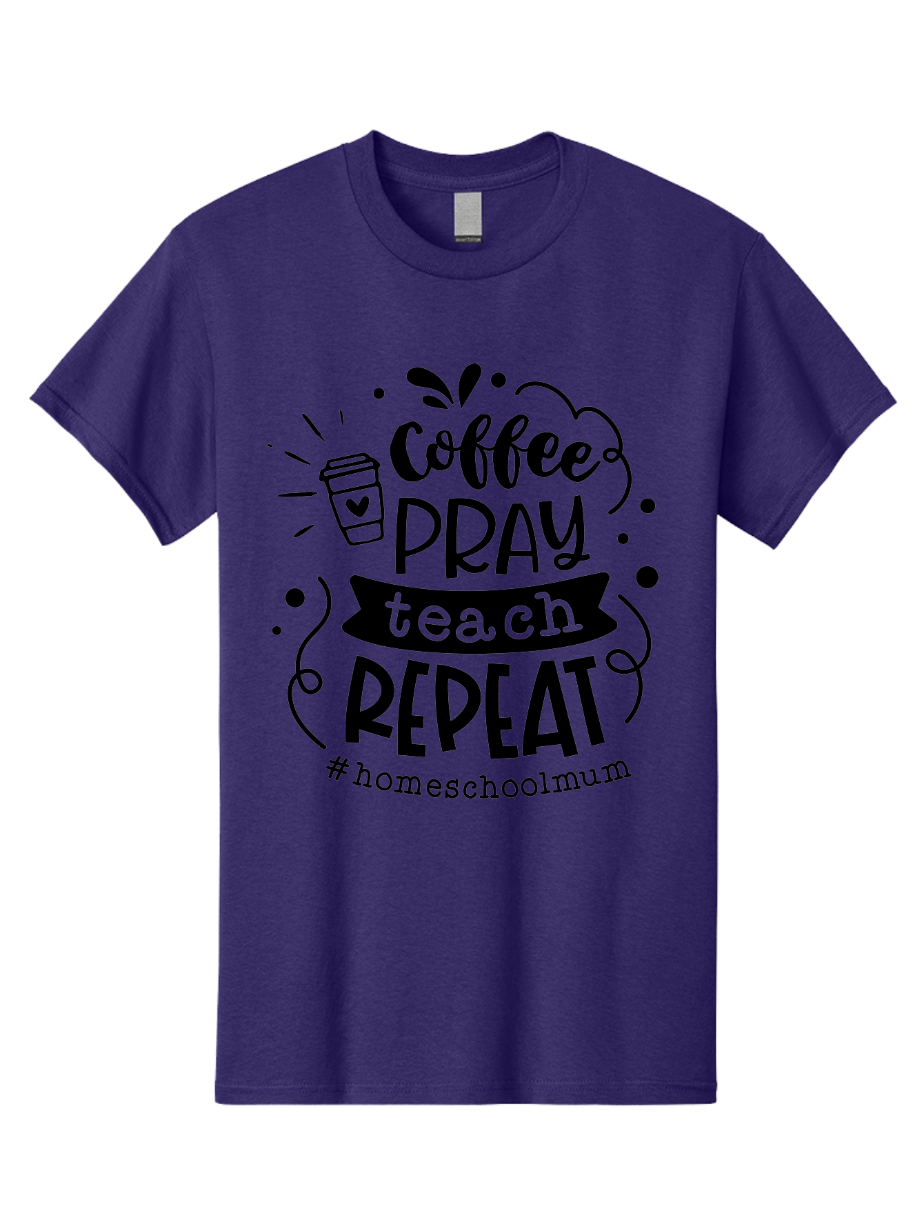 Coffee-Pray-Teach-Repeat-2 Men'S Graphic Tee, 100% Cotton, Comfortable Casual Summer Wear, Machine Washable, Homeschool Mom, Inspirational Quote, Coffee Lover, Teaching Quote, Homeschooling, Parenting, Motivational Phrase, Coffee Cup Aab327