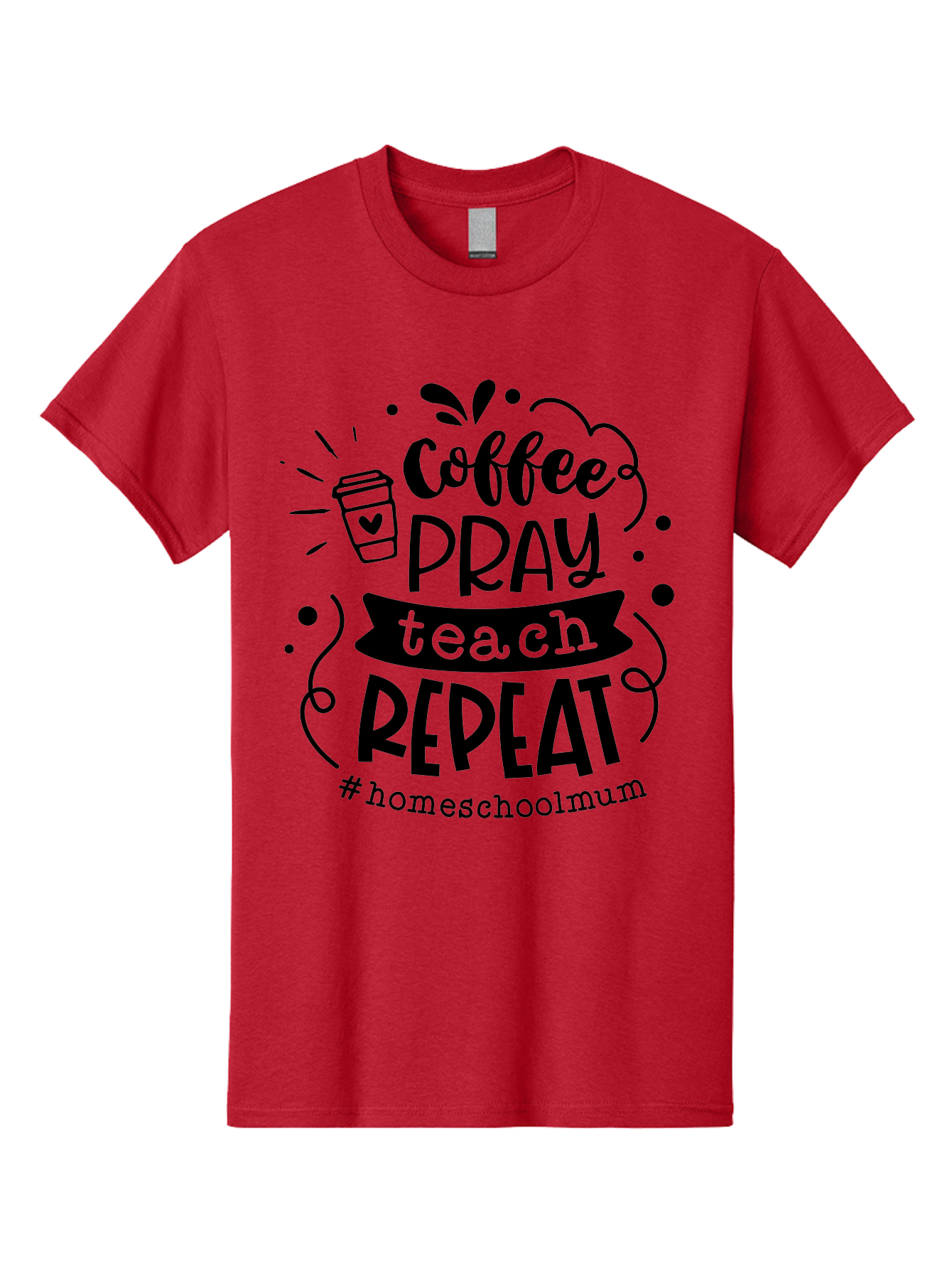 Coffee-Pray-Teach-Repeat-2 Men'S Graphic Tee, 100% Cotton, Comfortable Casual Summer Wear, Machine Washable, Homeschool Mom, Inspirational Quote, Coffee Lover, Teaching Quote, Homeschooling, Parenting, Motivational Phrase, Coffee Cup Aab327