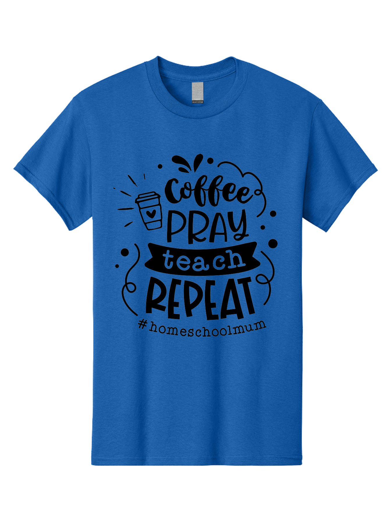 Coffee-Pray-Teach-Repeat-2 Men'S Graphic Tee, 100% Cotton, Comfortable Casual Summer Wear, Machine Washable, Homeschool Mom, Inspirational Quote, Coffee Lover, Teaching Quote, Homeschooling, Parenting, Motivational Phrase, Coffee Cup Aab327