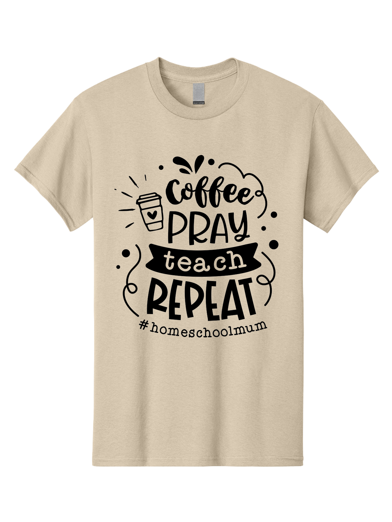 Coffee-Pray-Teach-Repeat-2 Men'S Graphic Tee, 100% Cotton, Comfortable Casual Summer Wear, Machine Washable, Homeschool Mom, Inspirational Quote, Coffee Lover, Teaching Quote, Homeschooling, Parenting, Motivational Phrase, Coffee Cup Aab327