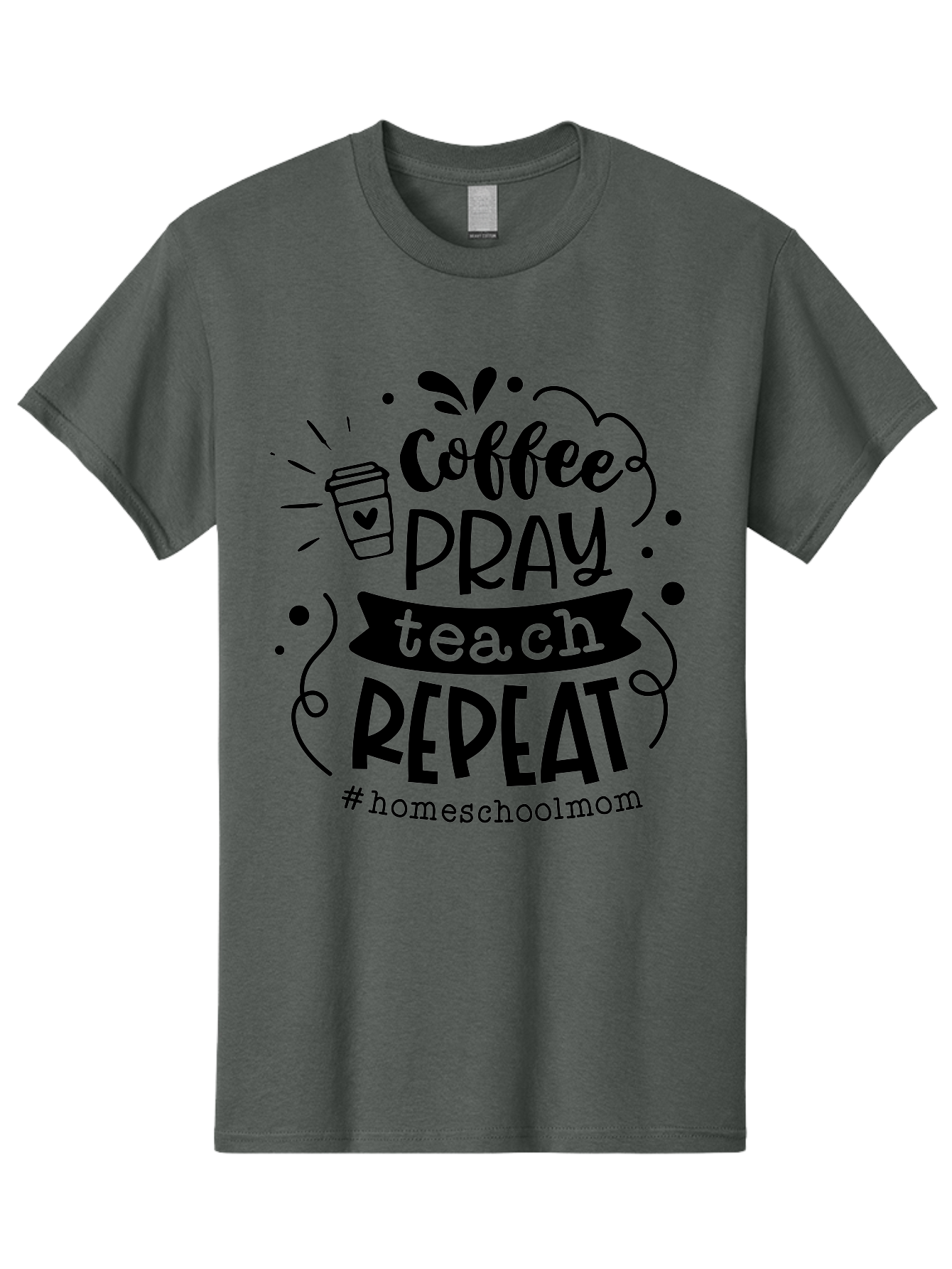 Coffee-Pray-Teach-Repeat-3 Men'S Graphic Tee, 100% Cotton, Comfortable Casual Summer Wear, Machine Washable, Homeschool Mom Quote, Inspirational Quote, Teacher Humor, Coffee Lover, Teaching Mantra, Homeschooling, Education, Motivational Quote, Aab328