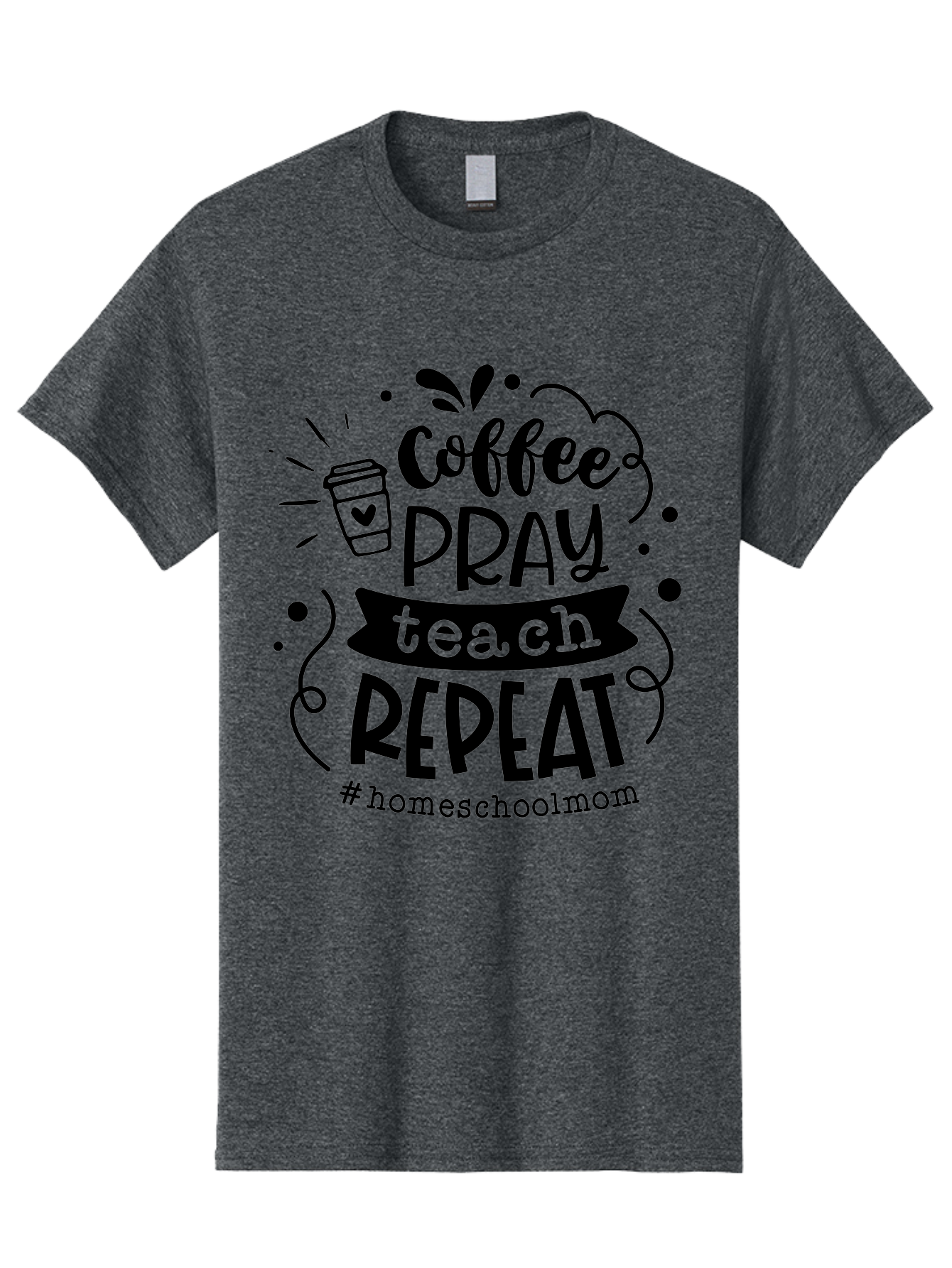 Coffee-Pray-Teach-Repeat-3 Men'S Graphic Tee, 100% Cotton, Comfortable Casual Summer Wear, Machine Washable, Homeschool Mom Quote, Inspirational Quote, Teacher Humor, Coffee Lover, Teaching Mantra, Homeschooling, Education, Motivational Quote, Aab328
