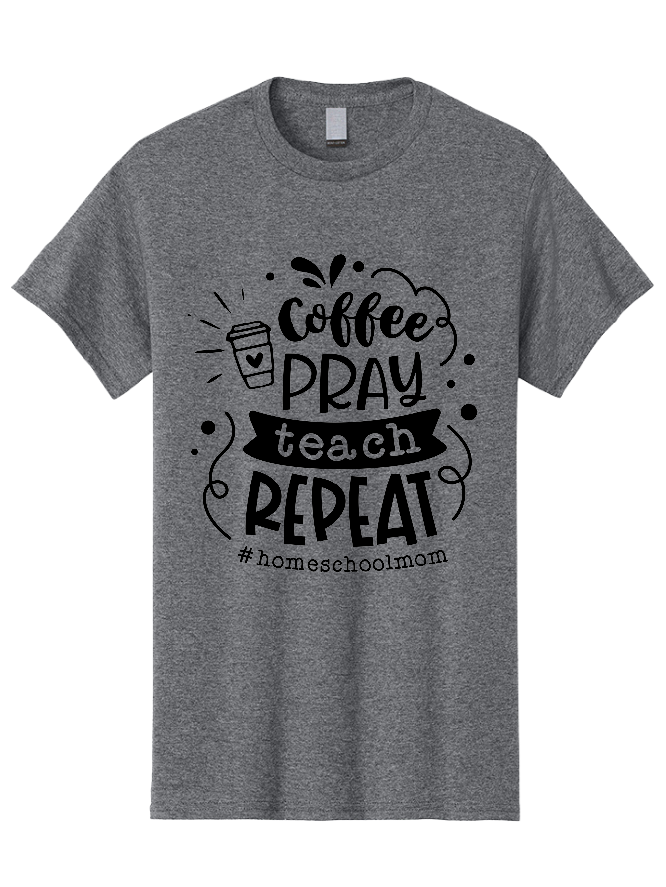 Coffee-Pray-Teach-Repeat-3 Men'S Graphic Tee, 100% Cotton, Comfortable Casual Summer Wear, Machine Washable, Homeschool Mom Quote, Inspirational Quote, Teacher Humor, Coffee Lover, Teaching Mantra, Homeschooling, Education, Motivational Quote, Aab328