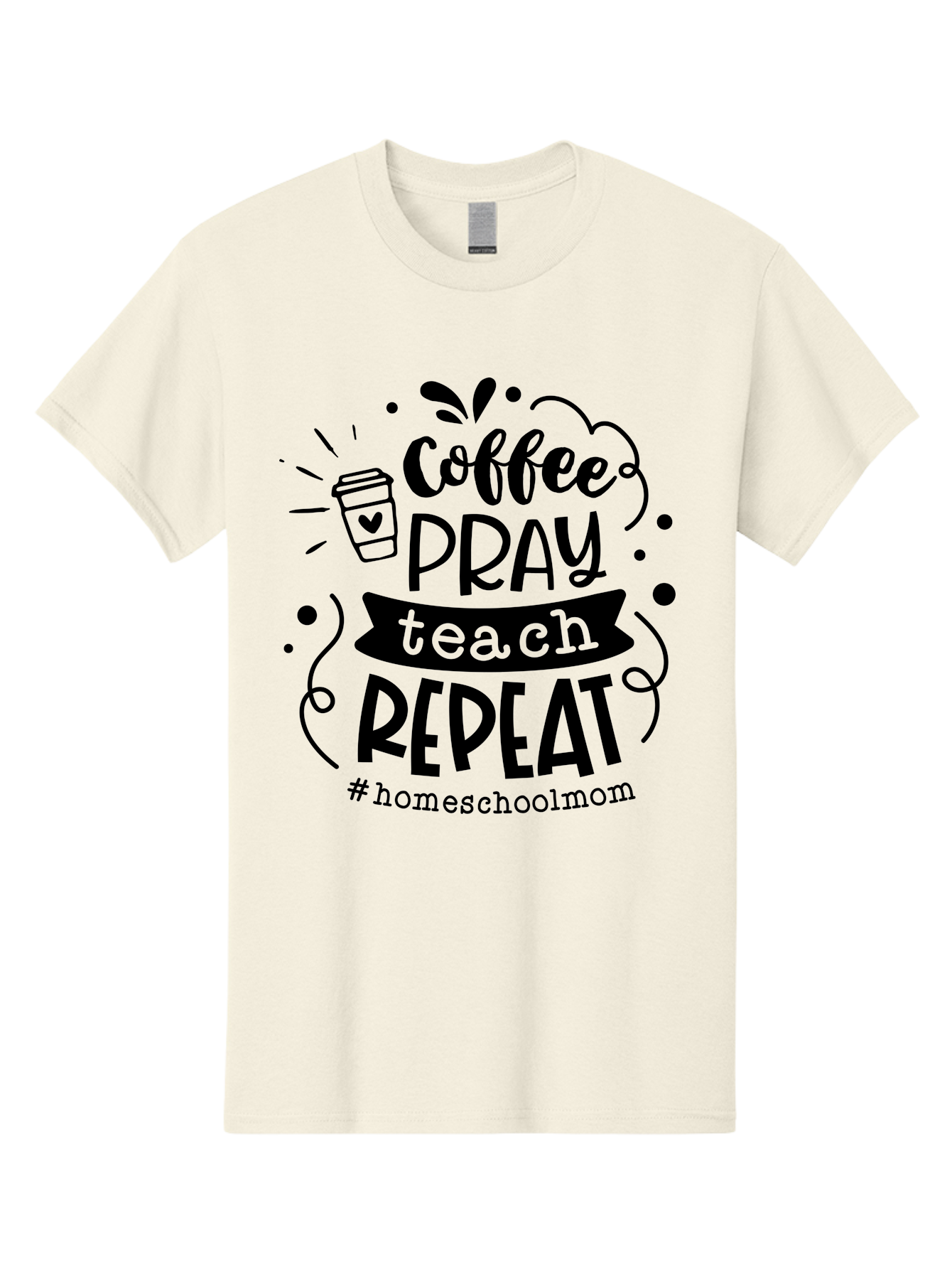 Coffee-Pray-Teach-Repeat-3 Men'S Graphic Tee, 100% Cotton, Comfortable Casual Summer Wear, Machine Washable, Homeschool Mom Quote, Inspirational Quote, Teacher Humor, Coffee Lover, Teaching Mantra, Homeschooling, Education, Motivational Quote, Aab328