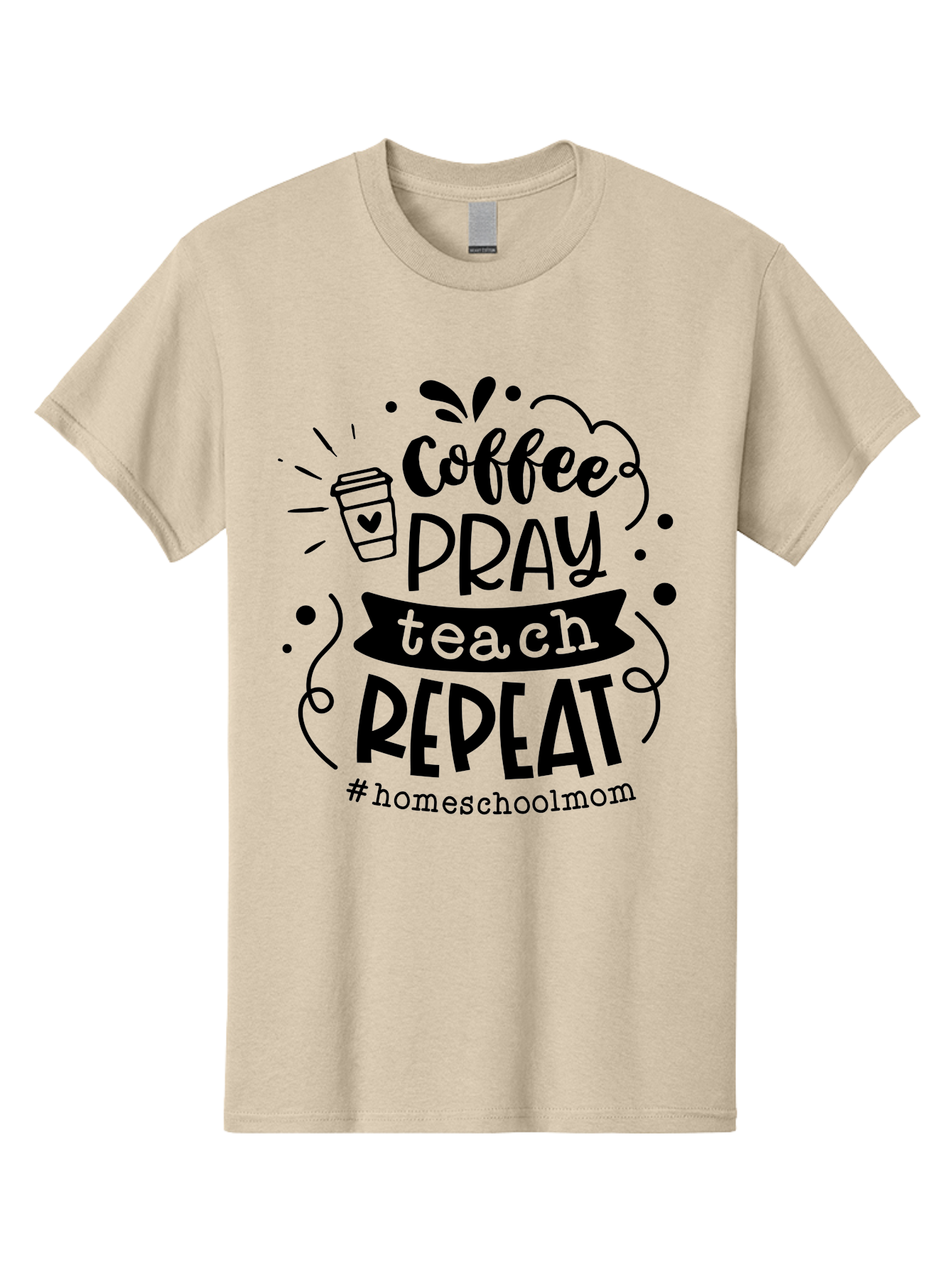 Coffee-Pray-Teach-Repeat-3 Men'S Graphic Tee, 100% Cotton, Comfortable Casual Summer Wear, Machine Washable, Homeschool Mom Quote, Inspirational Quote, Teacher Humor, Coffee Lover, Teaching Mantra, Homeschooling, Education, Motivational Quote, Aab328