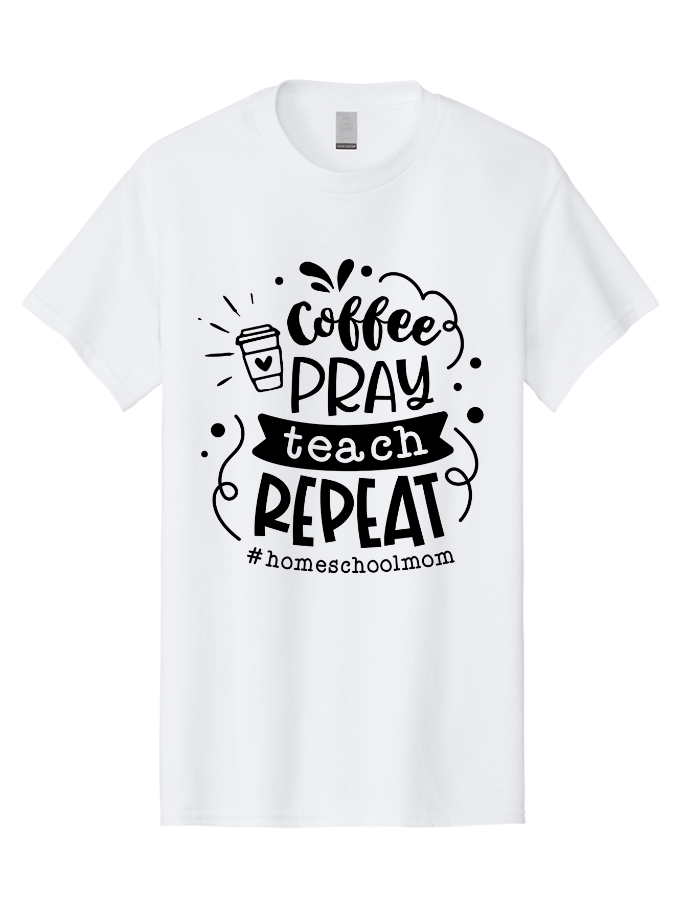 Coffee-Pray-Teach-Repeat-3 Men'S Graphic Tee, 100% Cotton, Comfortable Casual Summer Wear, Machine Washable, Homeschool Mom Quote, Inspirational Quote, Teacher Humor, Coffee Lover, Teaching Mantra, Homeschooling, Education, Motivational Quote, Aab328