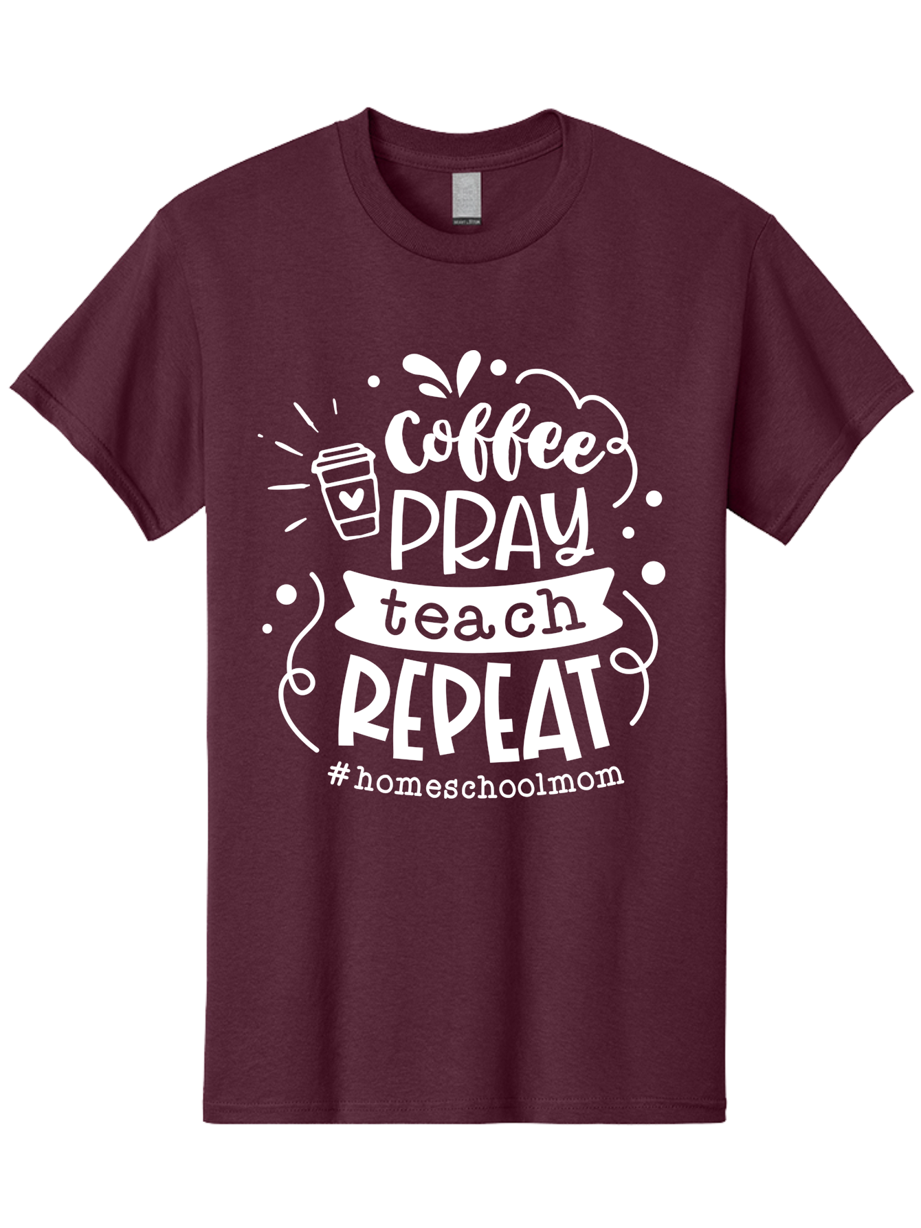 Coffee-Pray-Teach-Repeat Men'S Graphic Tee, 100% Cotton, Comfortable Casual Summer Wear, Machine Washable, Homeschool Mom, Coffee Lover, Teaching Inspiration, Homeschooling Life, Parenting Mantra, Daily Routine, Motivational Quote, Aab329