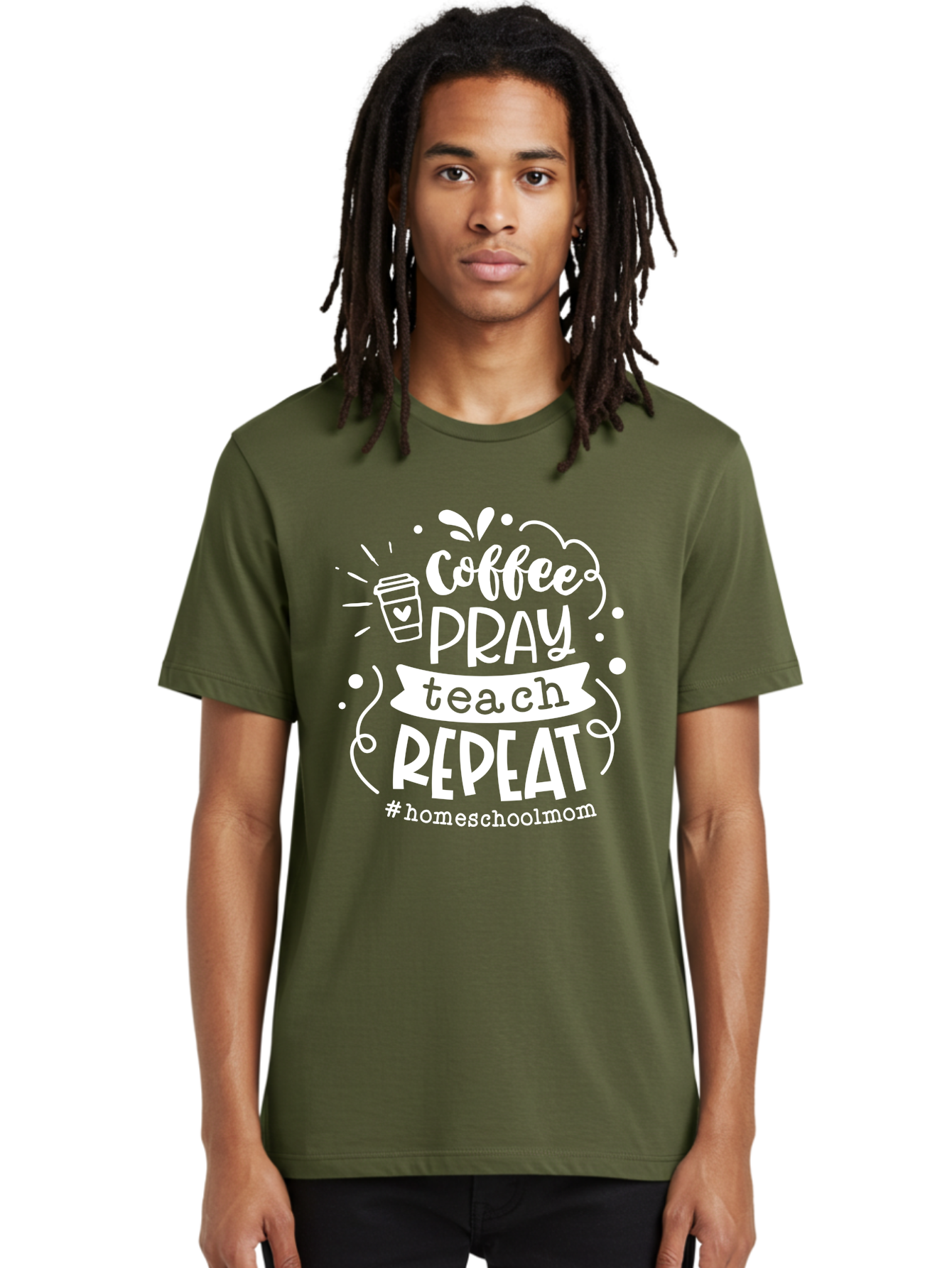 Coffee-Pray-Teach-Repeat Men'S Graphic Tee, 100% Cotton, Comfortable Casual Summer Wear, Machine Washable, Homeschool Mom, Coffee Lover, Teaching Inspiration, Homeschooling Life, Parenting Mantra, Daily Routine, Motivational Quote, Aab329